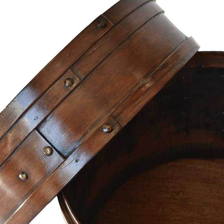 Chinese 19th Century Qing Dynasty Round Lidded Wooden Box Side Table For Sale