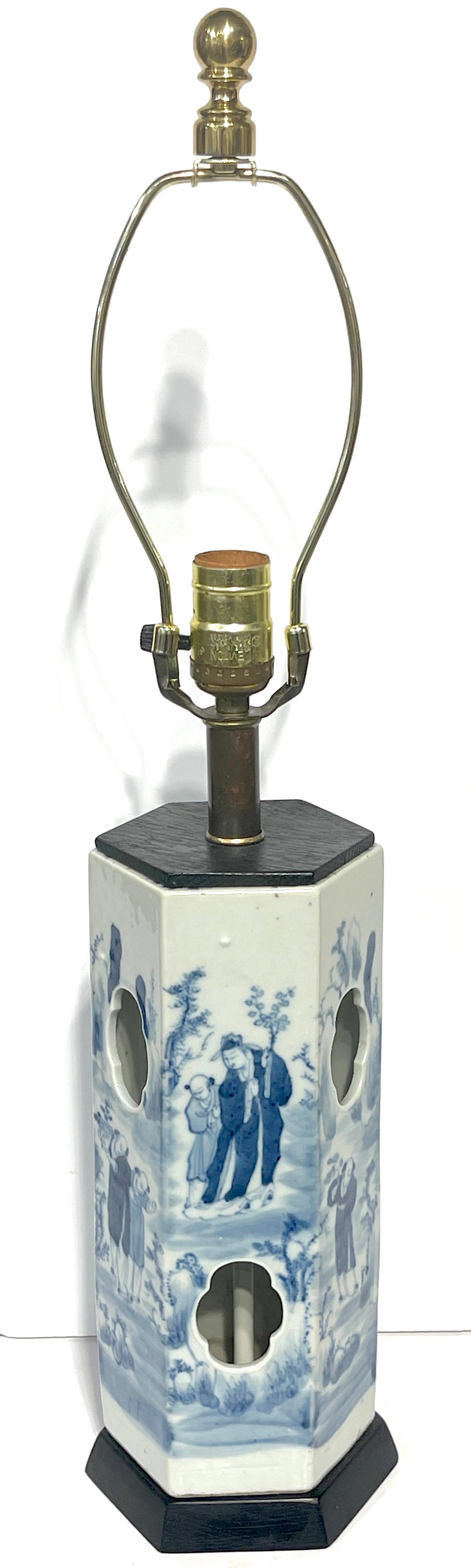 19th Century Qing Period Blue and White Chinese Export Hat Stand, Now as a Lamp
China, 19th Century Lamped in the 20th century


19th-century Qing Period Blue and White Chinese Export Hat Stand, ingeniously repurposed into a lamp during the 20th
