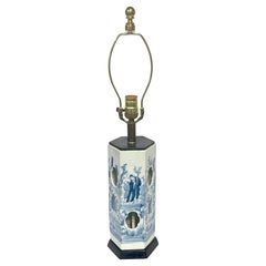 19th Century Qing Period Blue and White Chinese Export Hat Stand, Now as a Lamp