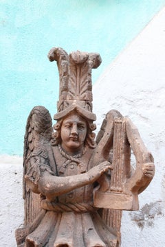 19th Century Quarry Statue of Archangel with Harp Found in Western México