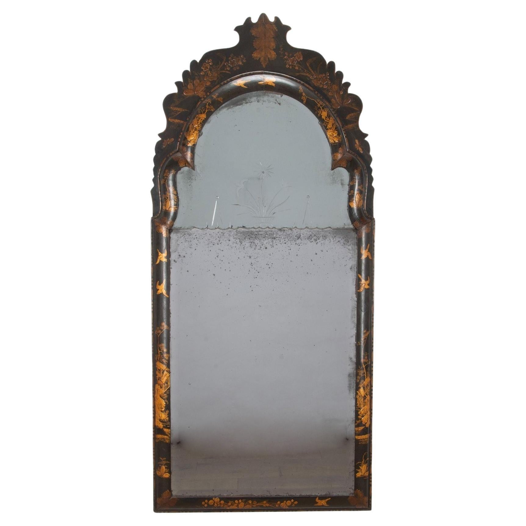 Miroir d'embarcadère en japanné du 19e siècle de Queen Anne