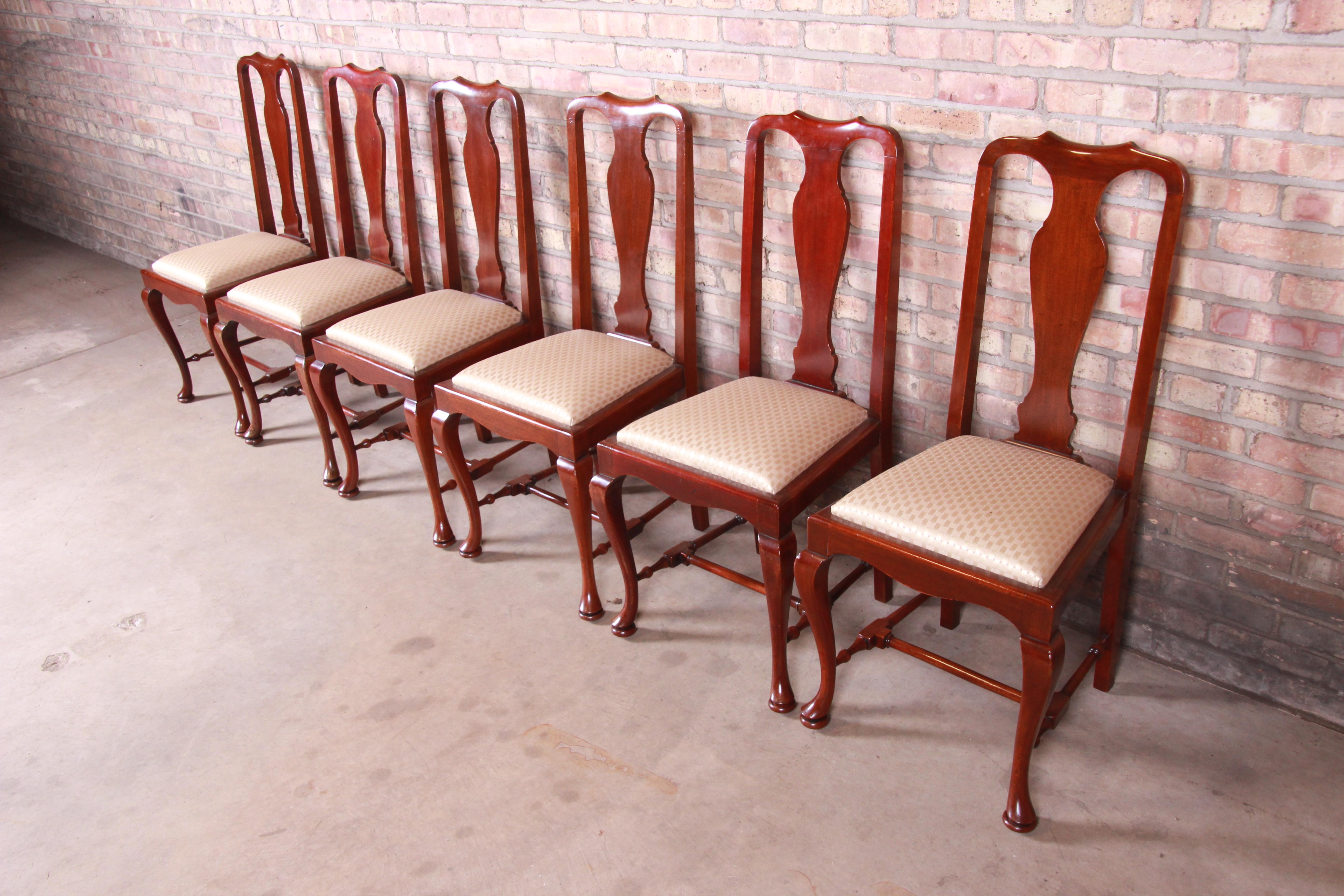 Upholstery 19th Century Queen Anne Mahogany Dining Chairs, Set of Six