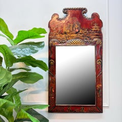 19th Century Queen Anne Revival Red Chinoiserie Mirror