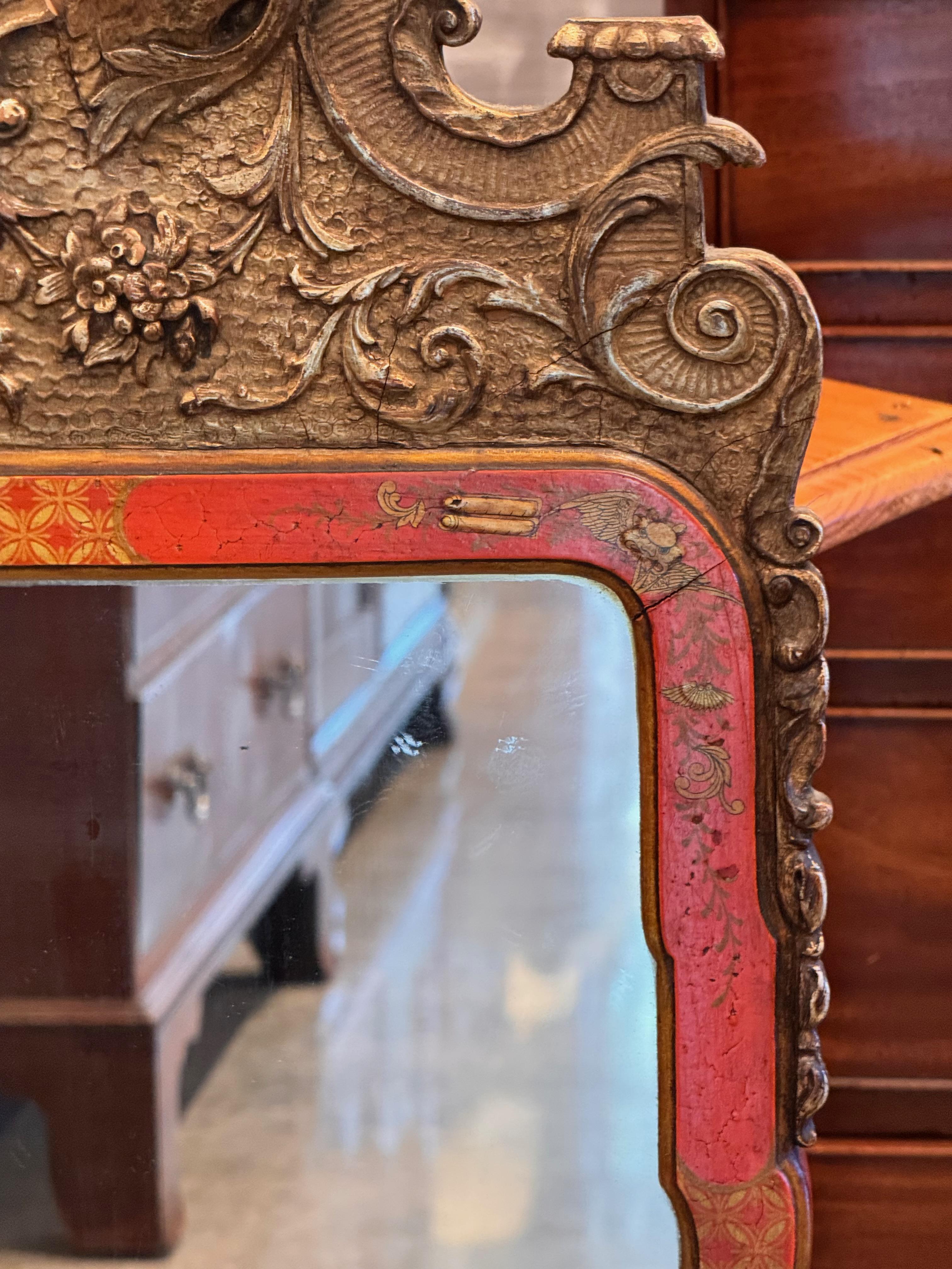 Wood 19th Century Queen Anne Style Chinoiserie Mirror