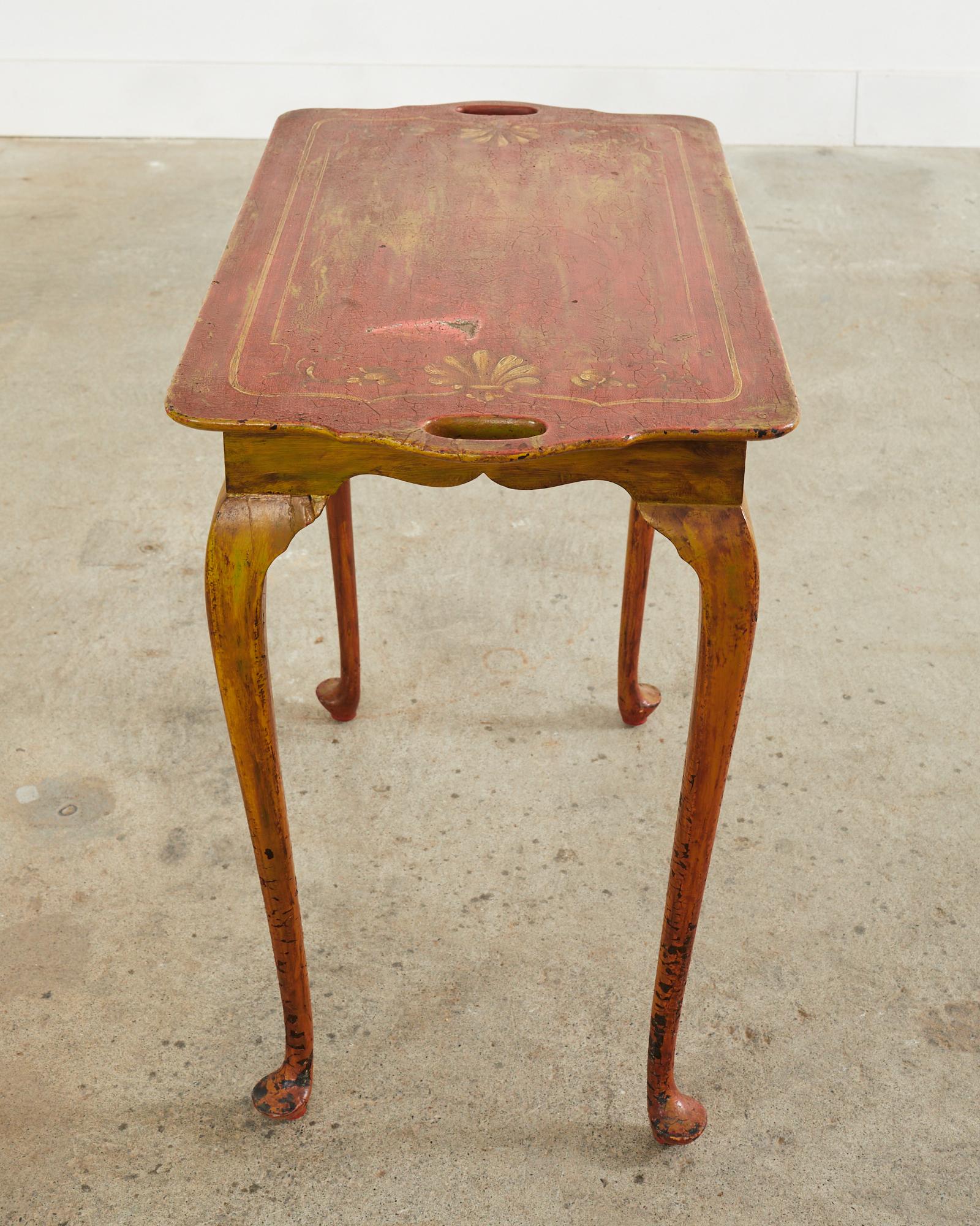 19th Century Queen Anne Style Tray Table Lacquered by Ira Yeager In Distressed Condition For Sale In Rio Vista, CA