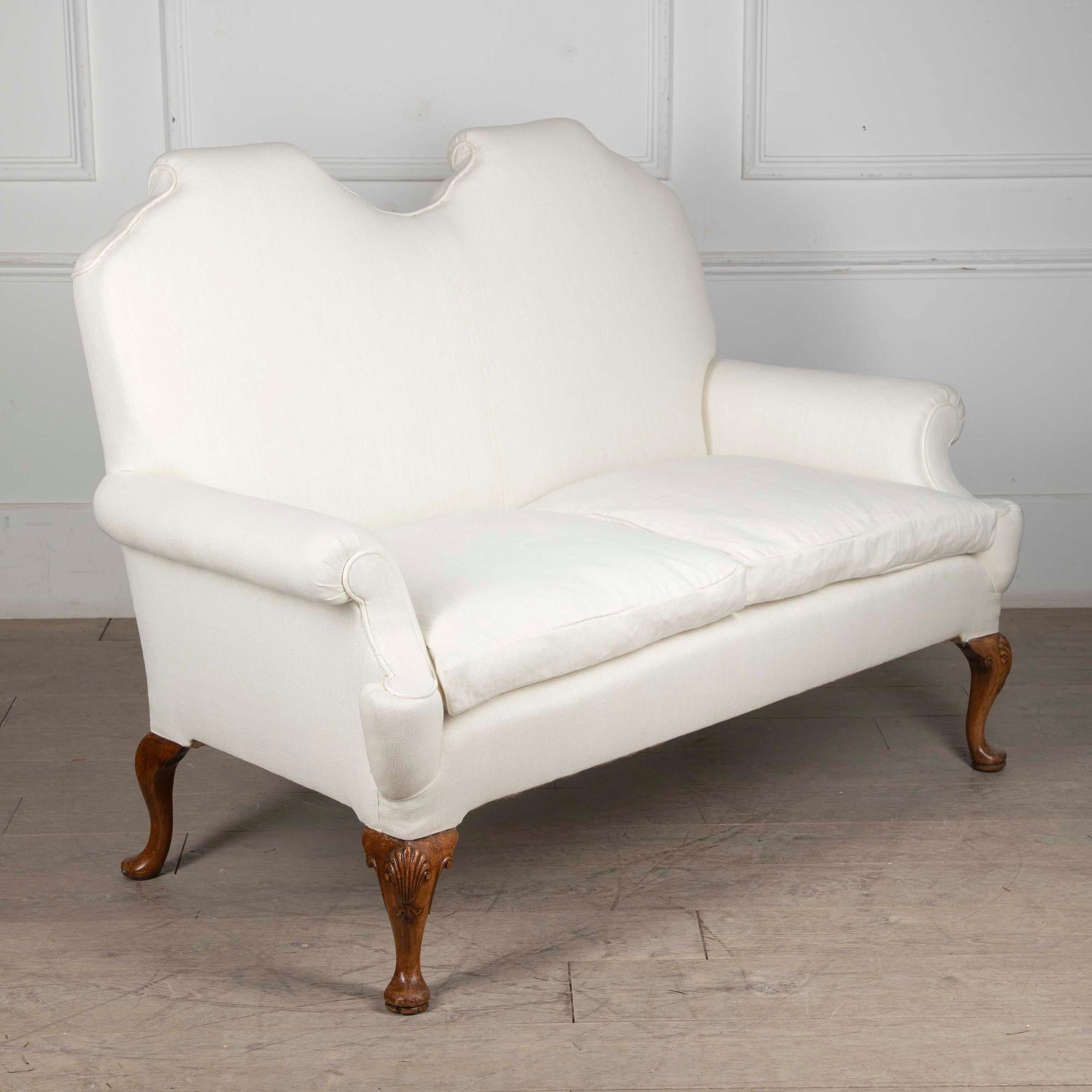 English 19th Century Queen Anne Style Walnut Sofa
