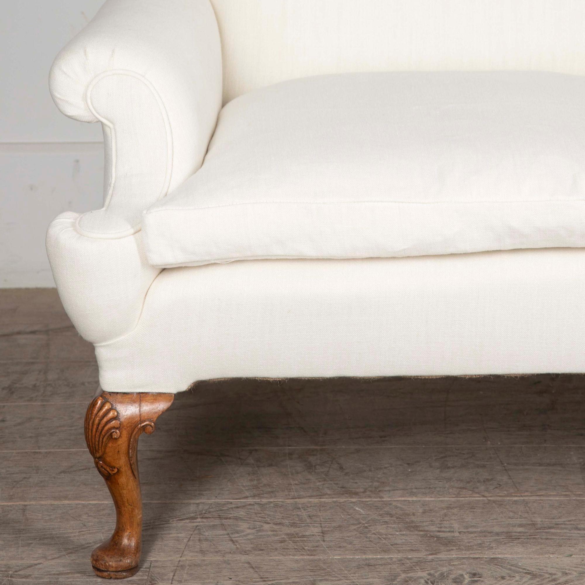 Fabric 19th Century Queen Anne Style Walnut Sofa