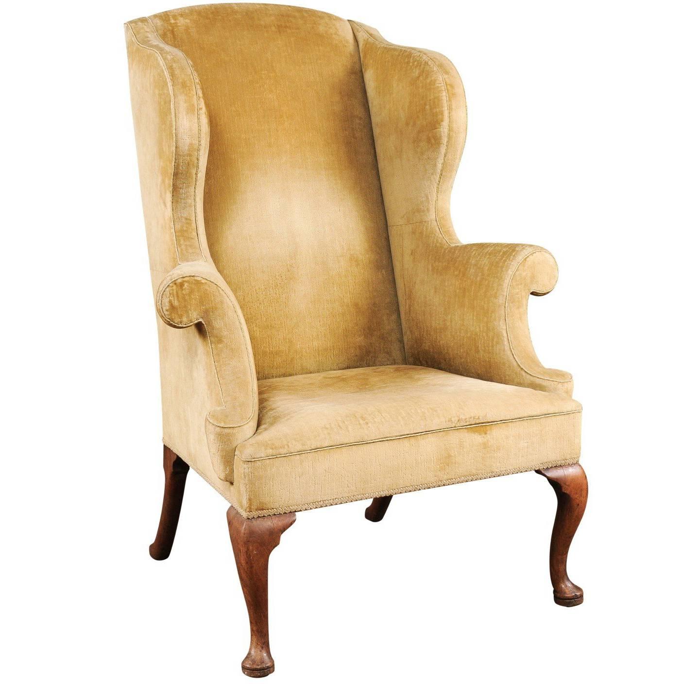 19th Century Queen Anne Style Walnut Wing Chair