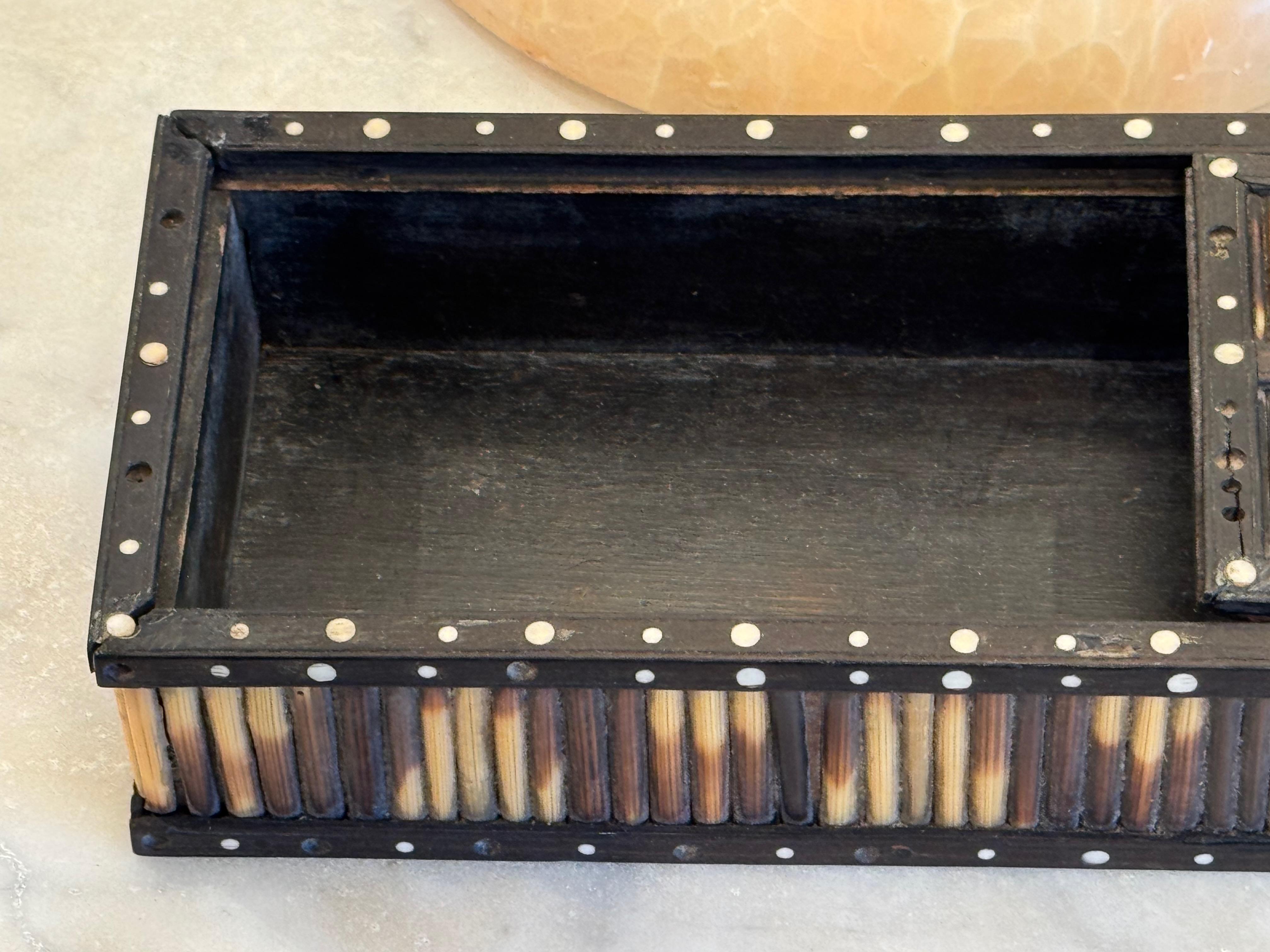 19th Century Quill and Ebony Sliding-Lid Box With Inlaid Dots 1