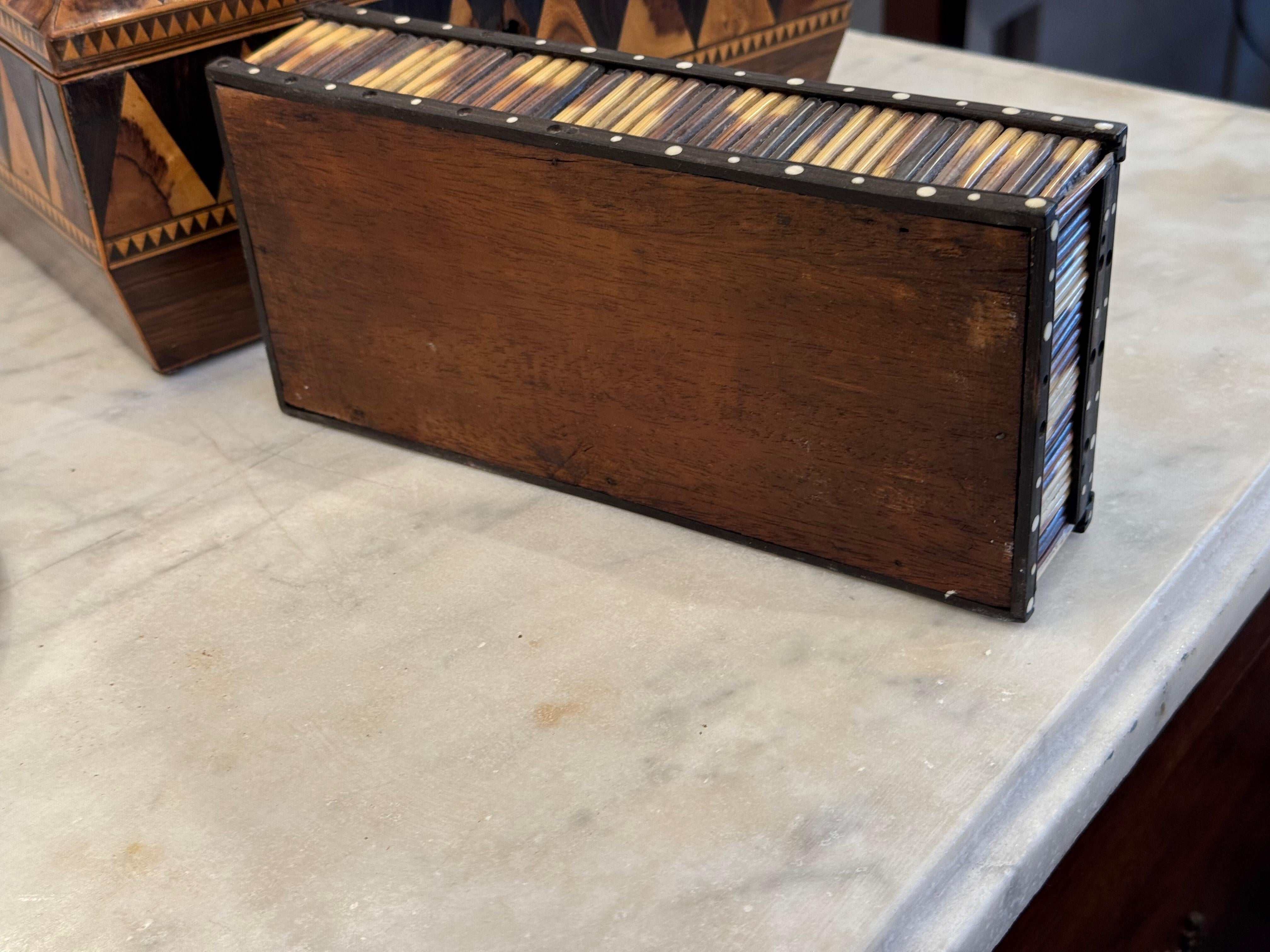 19th Century Quill and Ebony Sliding-Lid Box With Inlaid Dots 5