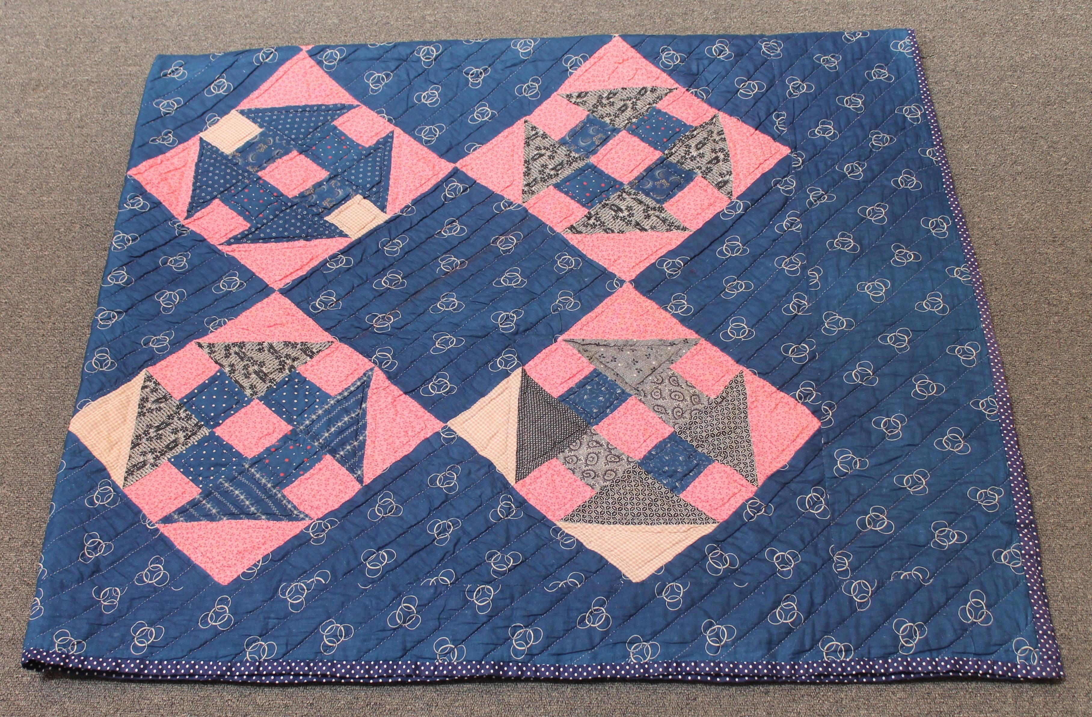 Cotton 19th Century Quilt Indigo Calico Prints