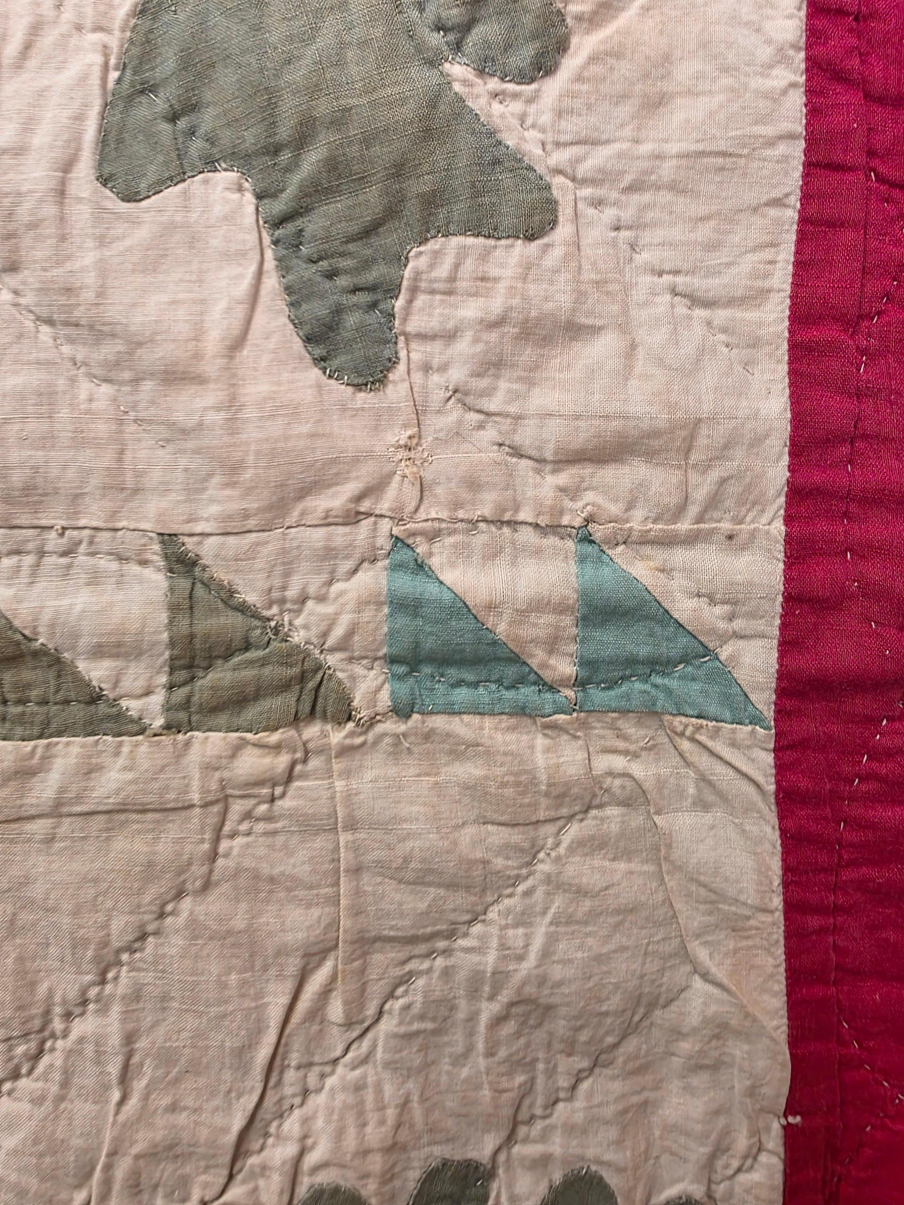 19th Century Quilt Princess Feather and Rose Pattern Circa 1830 For Sale 2