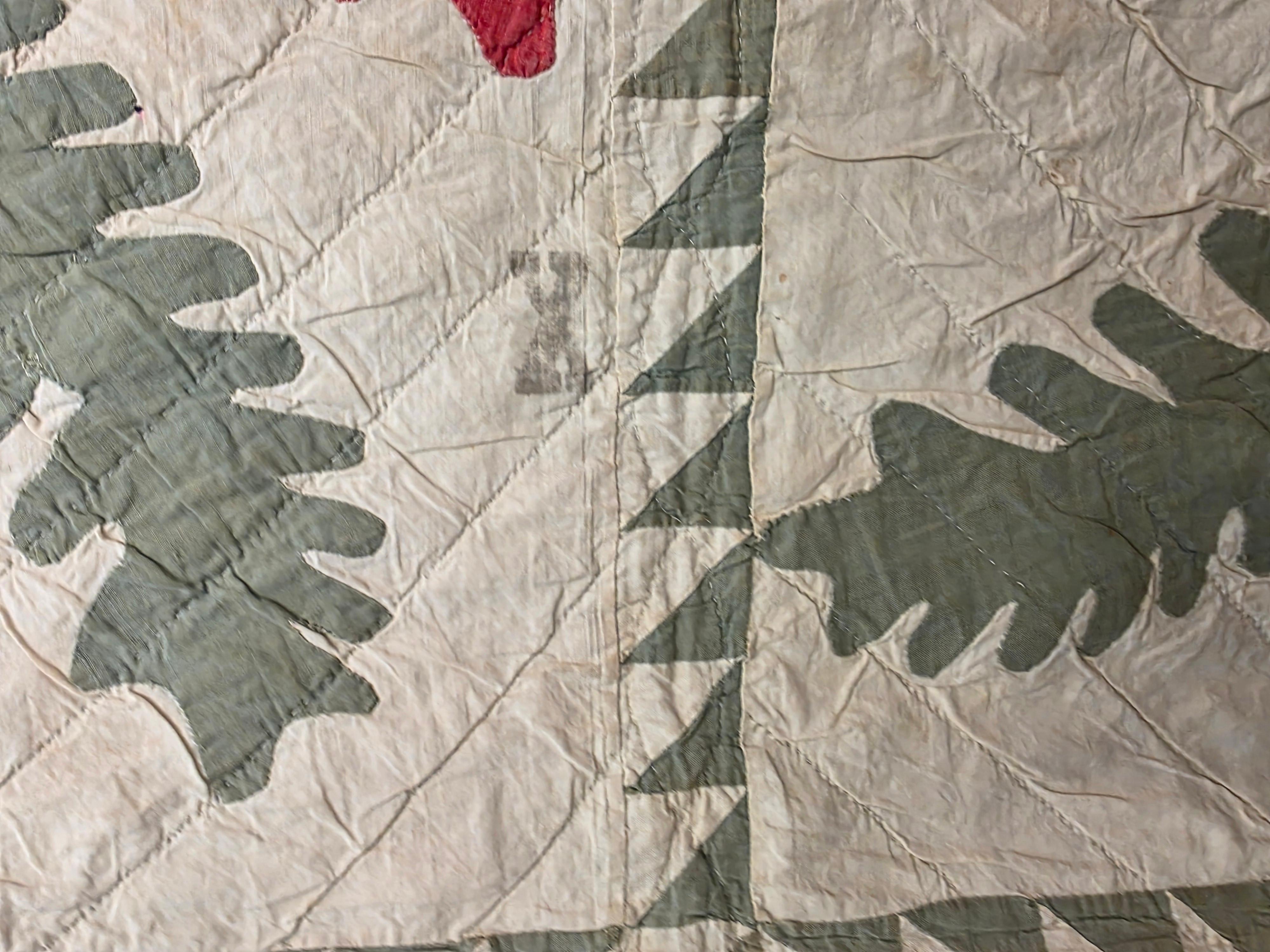 19th Century Quilt Princess Feather and Rose Pattern Circa 1830 For Sale 3