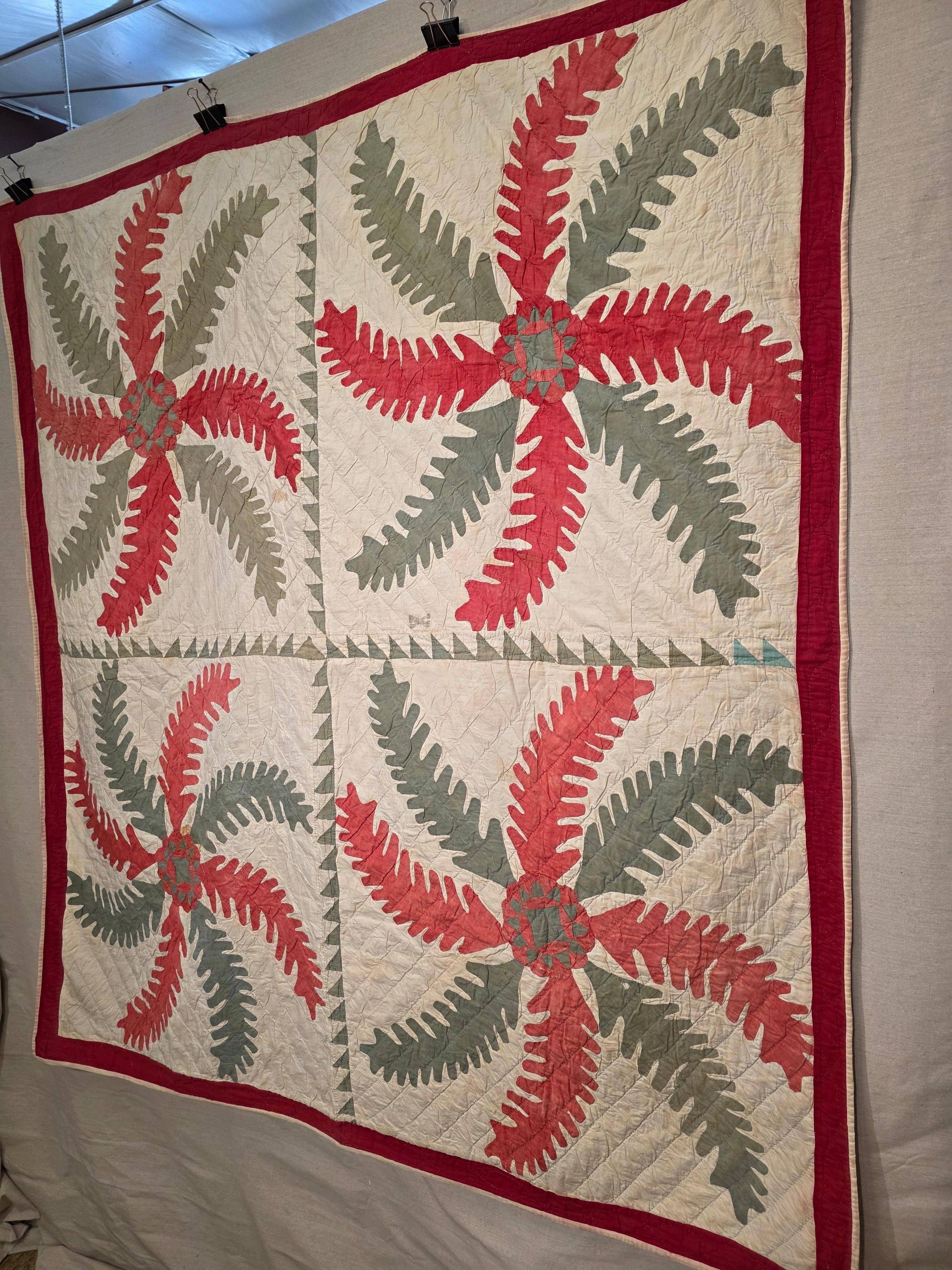19th Century Quilt Princess Feather and Rose Pattern Circa 1830 For Sale 7