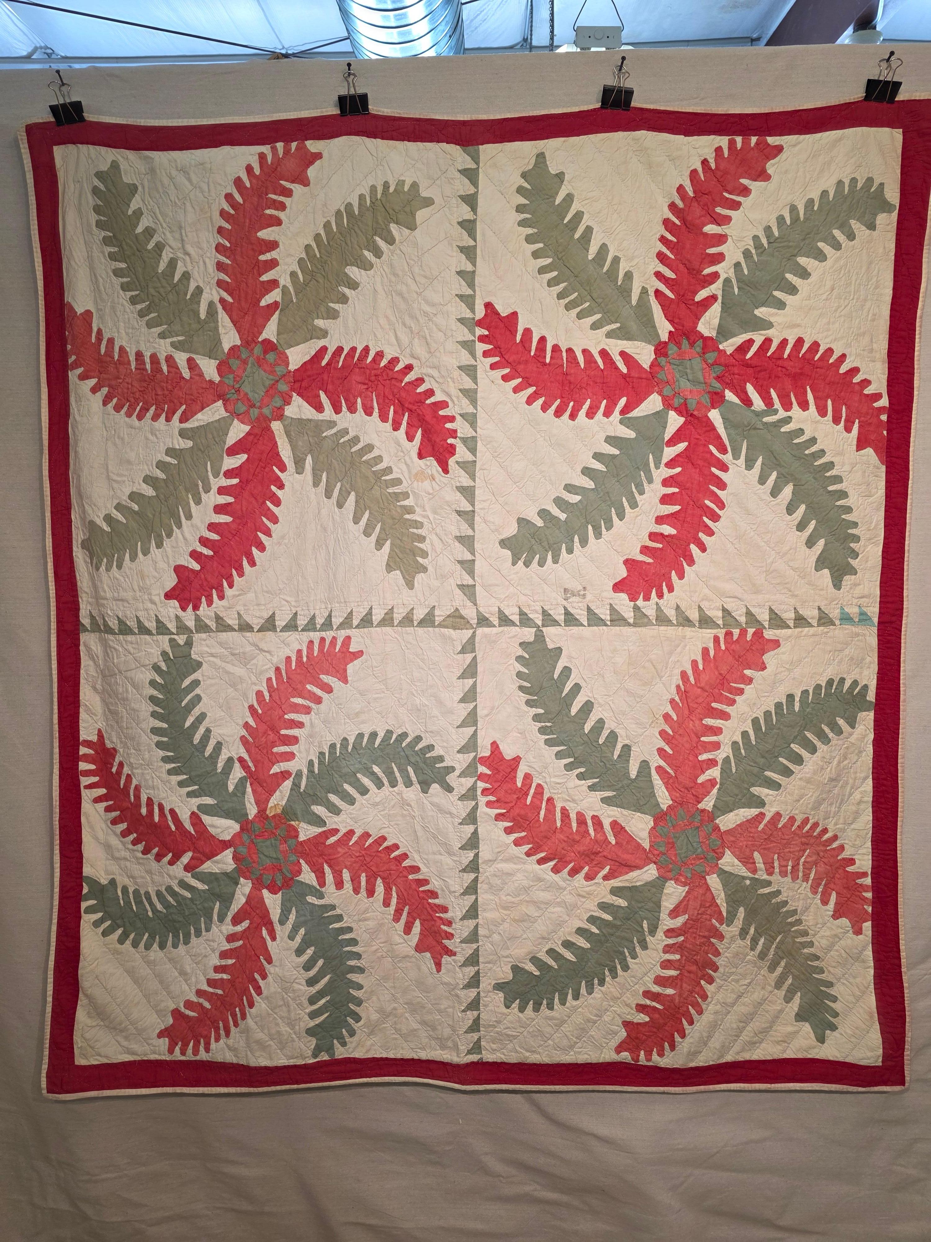 19th Century Quilt Princess Feather and Rose Pattern Circa 1830 For Sale 8