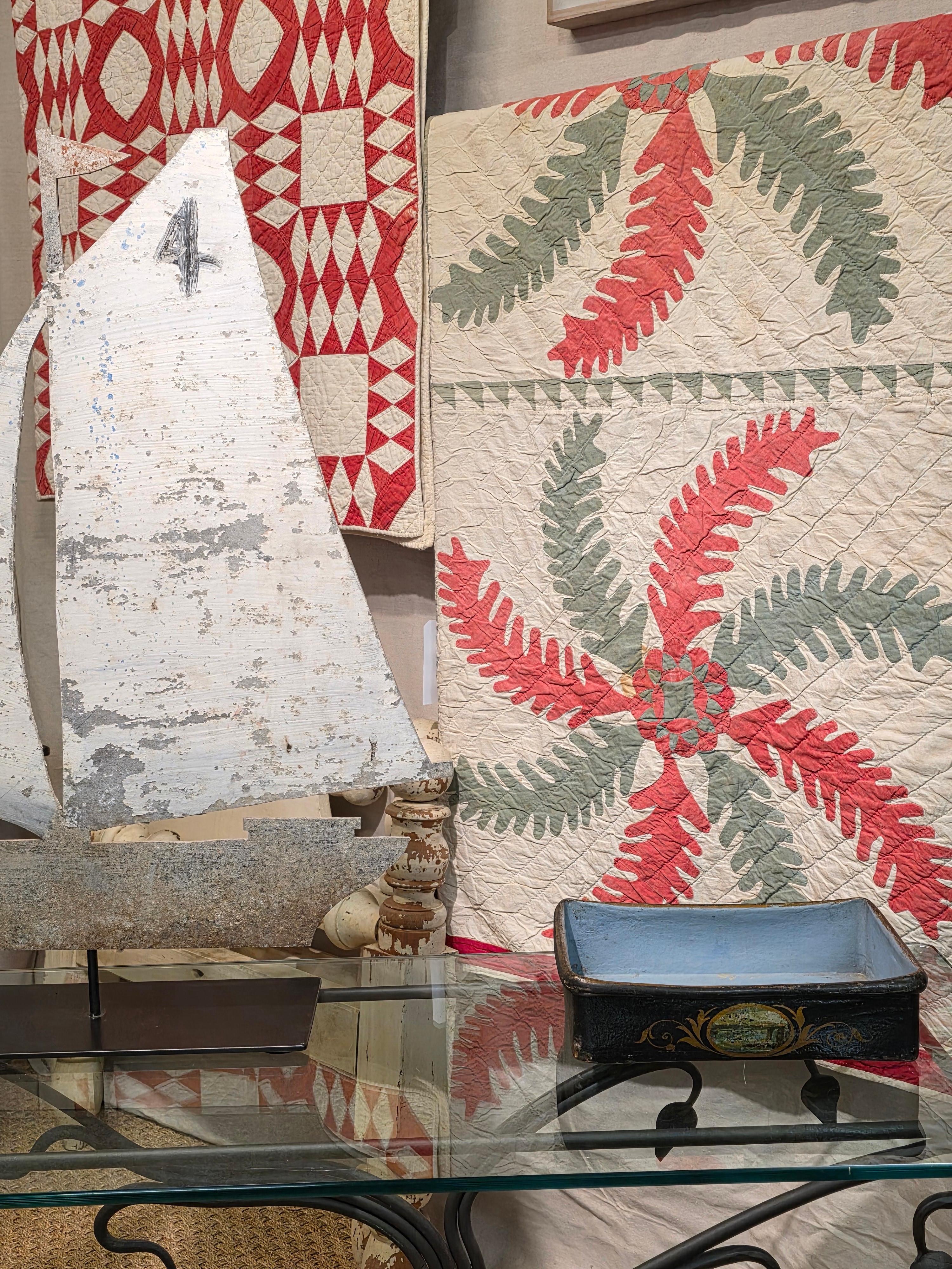 American 19th Century Quilt Princess Feather and Rose Pattern Circa 1830 For Sale