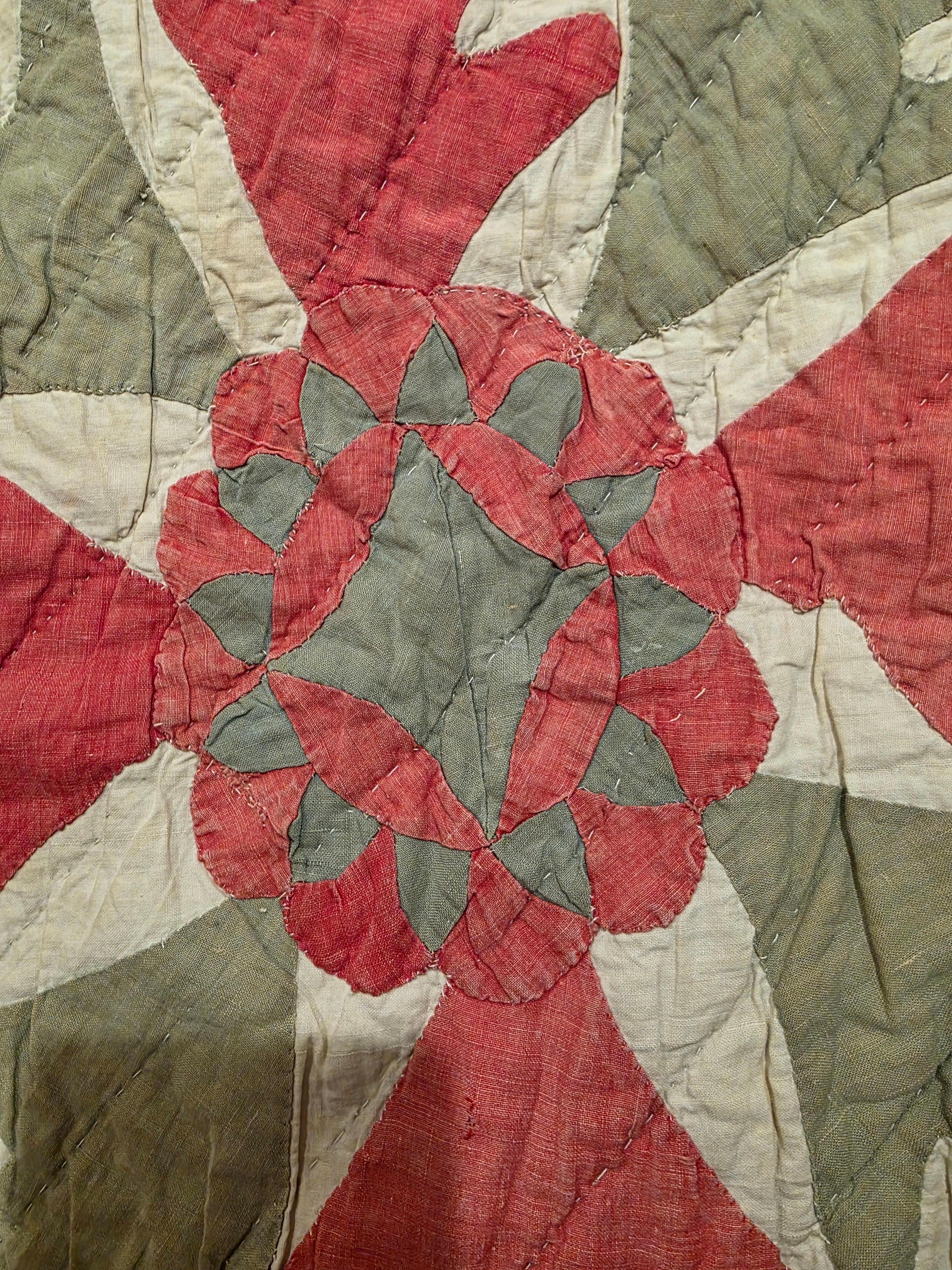 Hand-Crafted 19th Century Quilt Princess Feather and Rose Pattern Circa 1830 For Sale