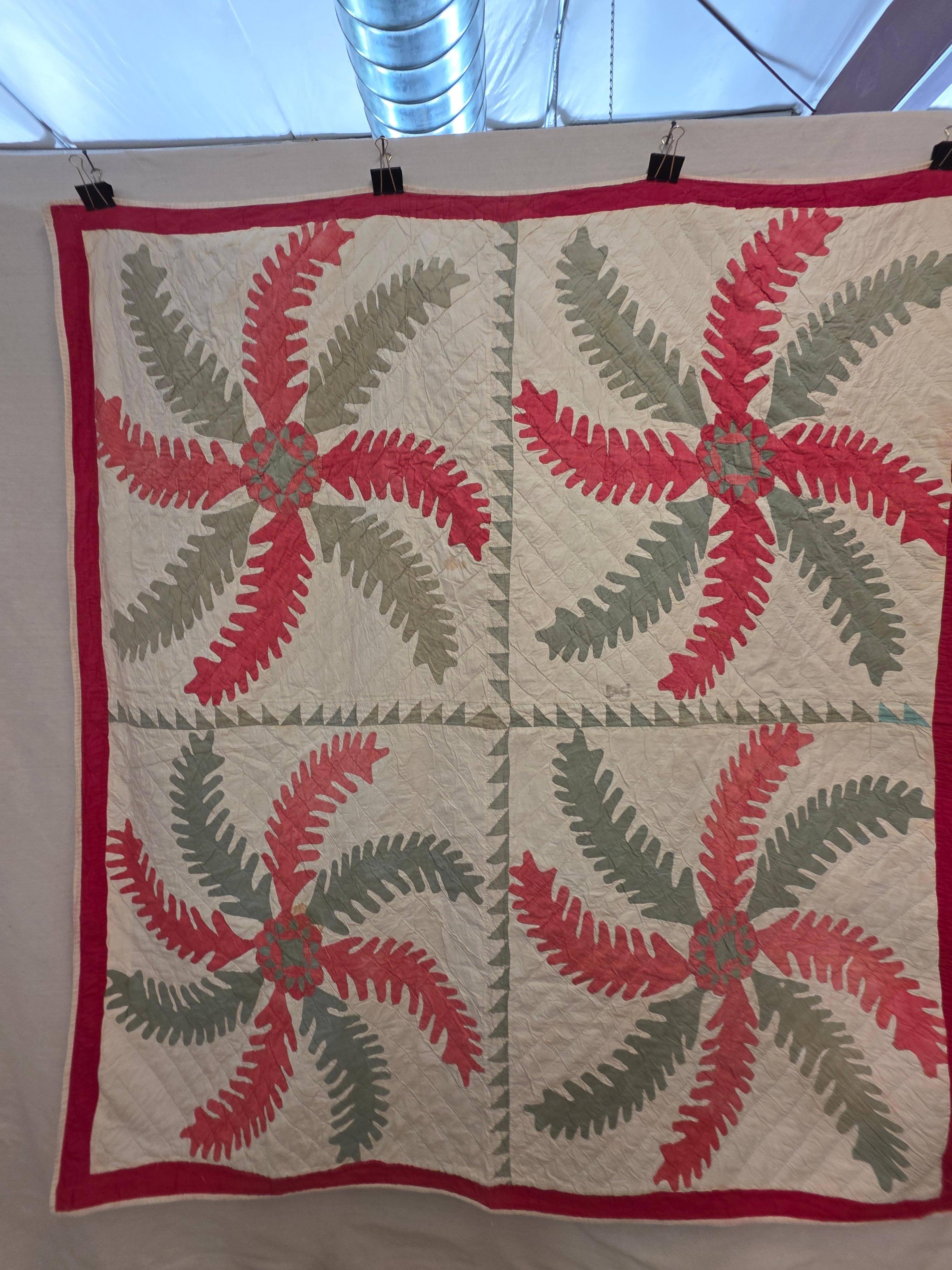 Mid-19th Century 19th Century Quilt Princess Feather and Rose Pattern Circa 1830 For Sale
