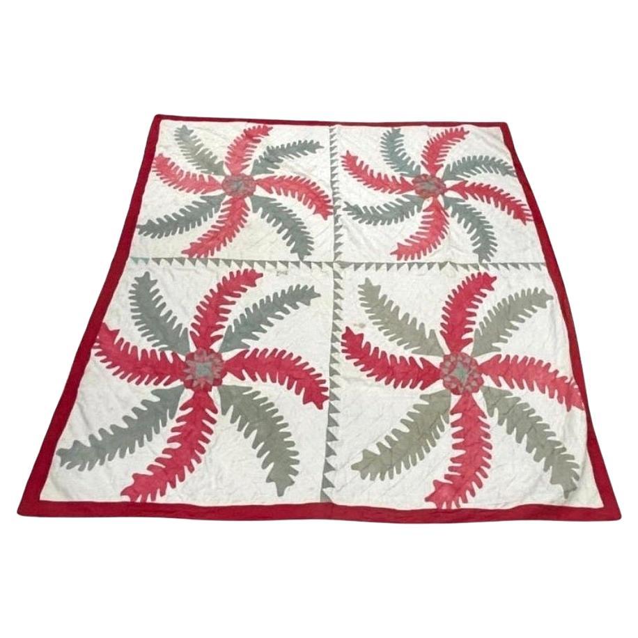 19th Century Quilt Princess Feather and Rose Pattern Circa 1830 For Sale