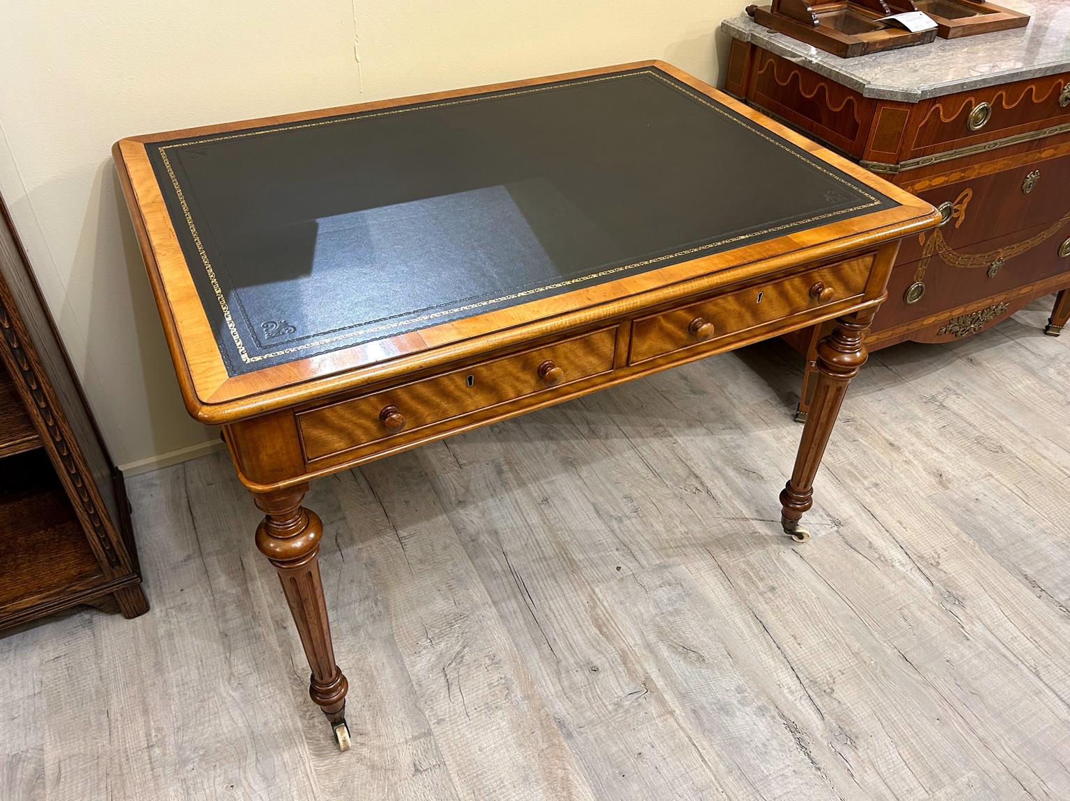 Victorian 19th Century Quilted Birch Writing Table