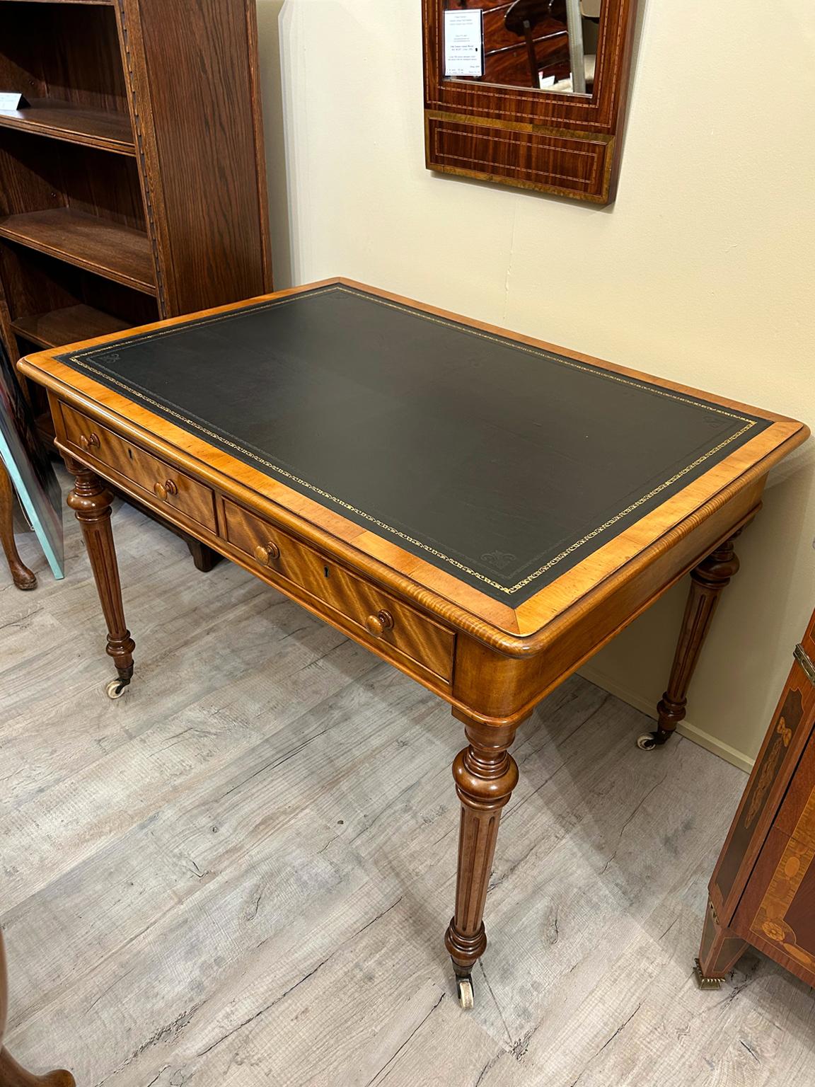 English 19th Century Quilted Birch Writing Table