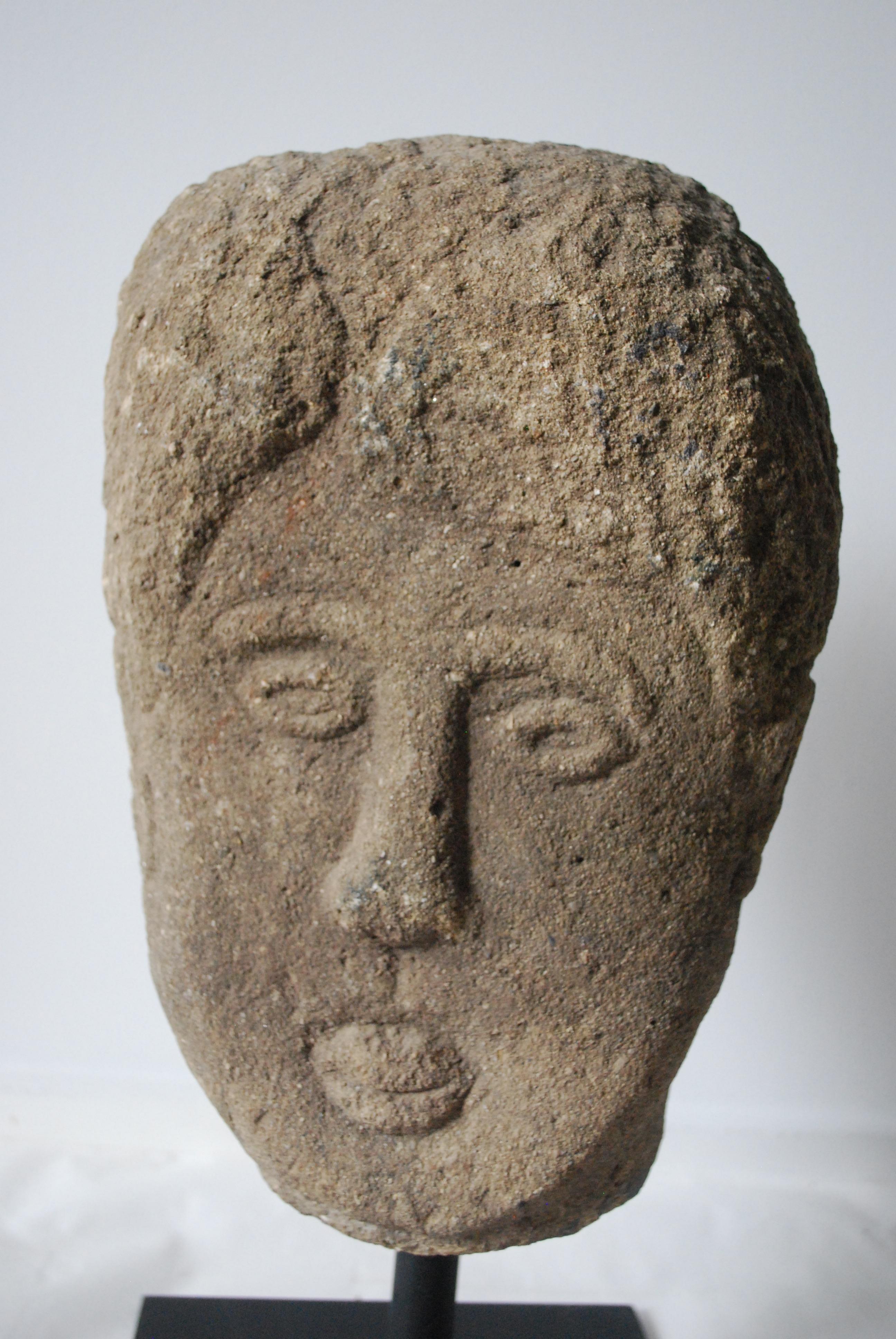 Carved 19th Century Quirky English Stone Head on Stand For Sale