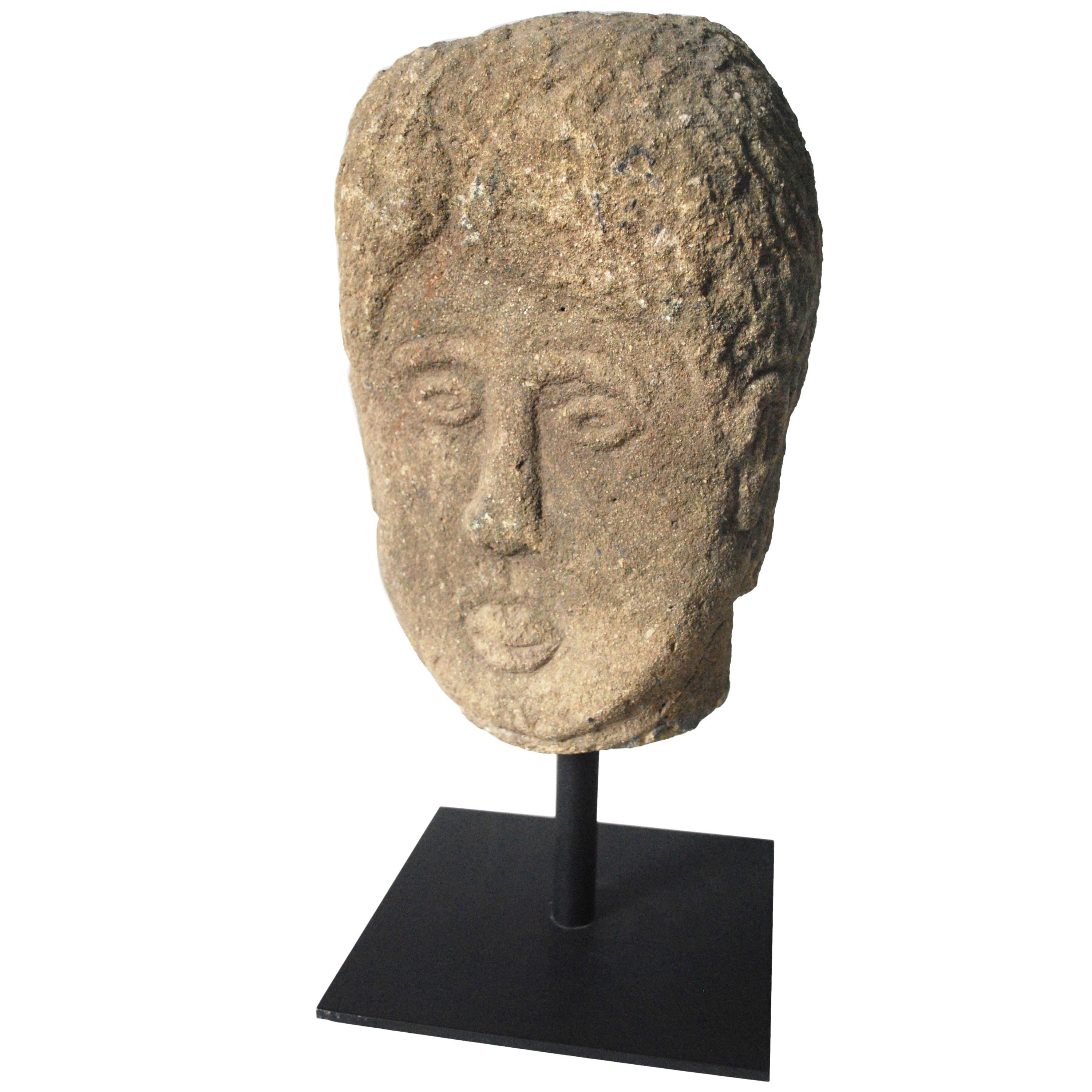 19th Century Quirky English Stone Head on Stand For Sale