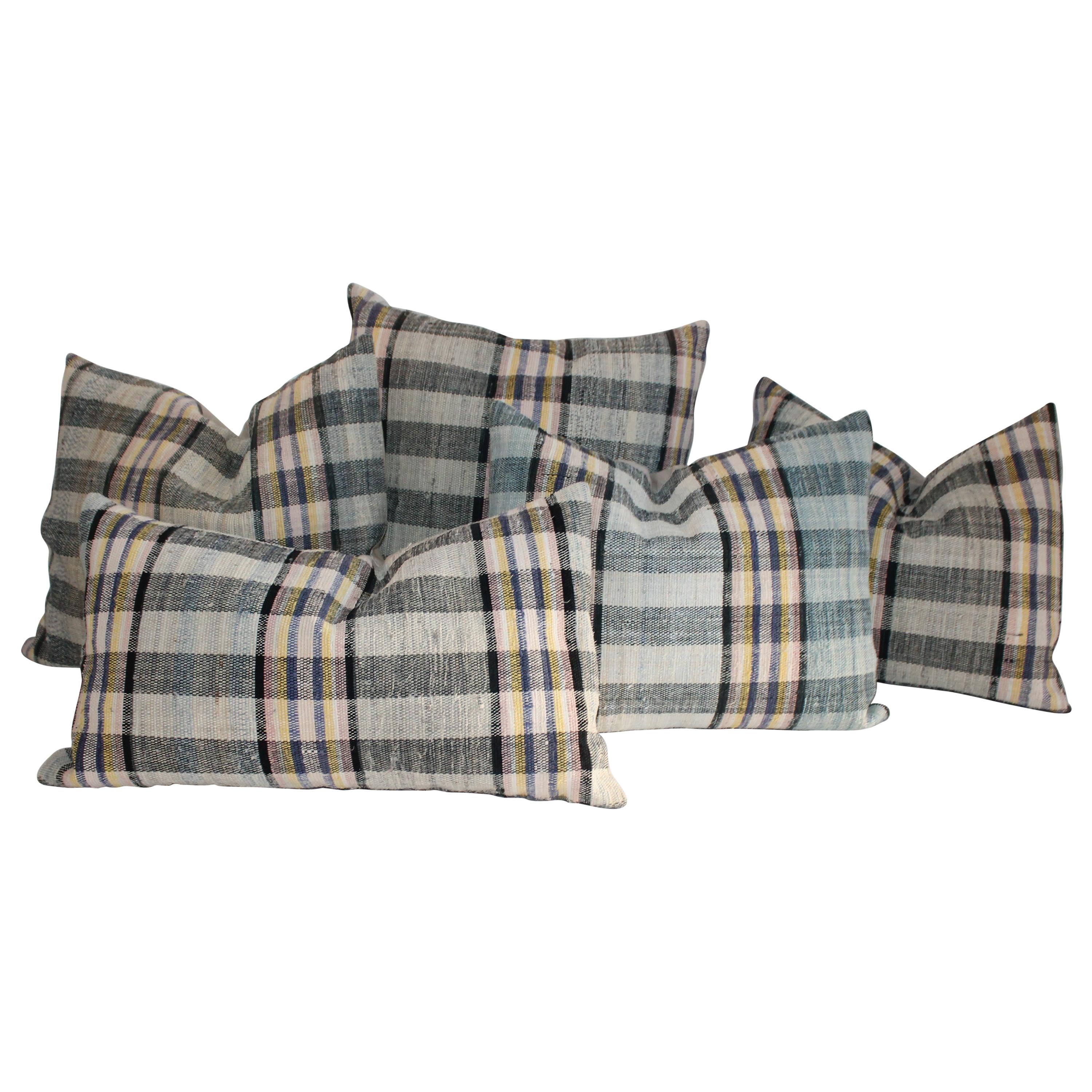 Oreillers de tapis Rag du XIXe siècle / Collection de cinq