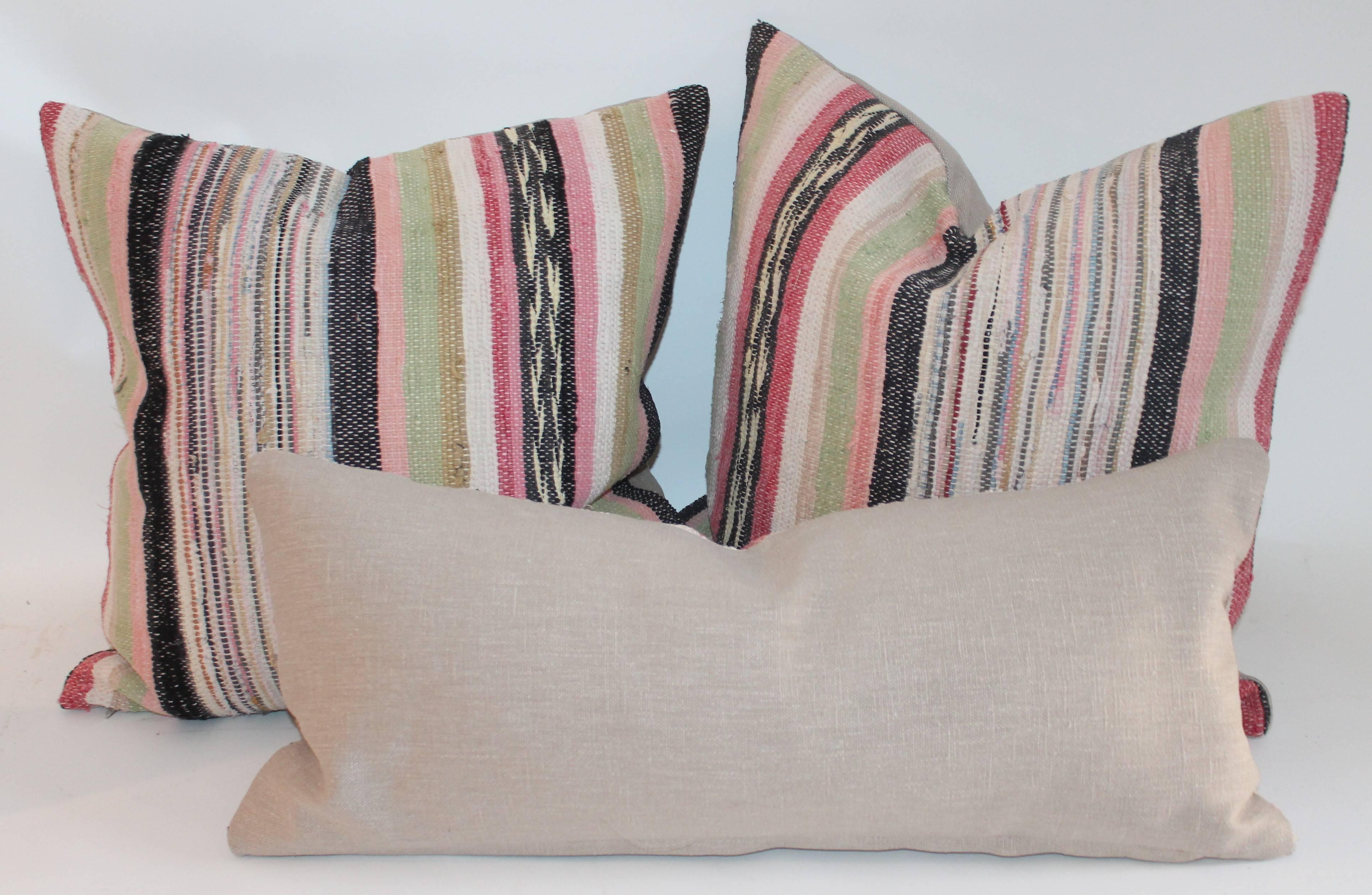 Hand-Crafted 19th Century Rag Rug Pillows