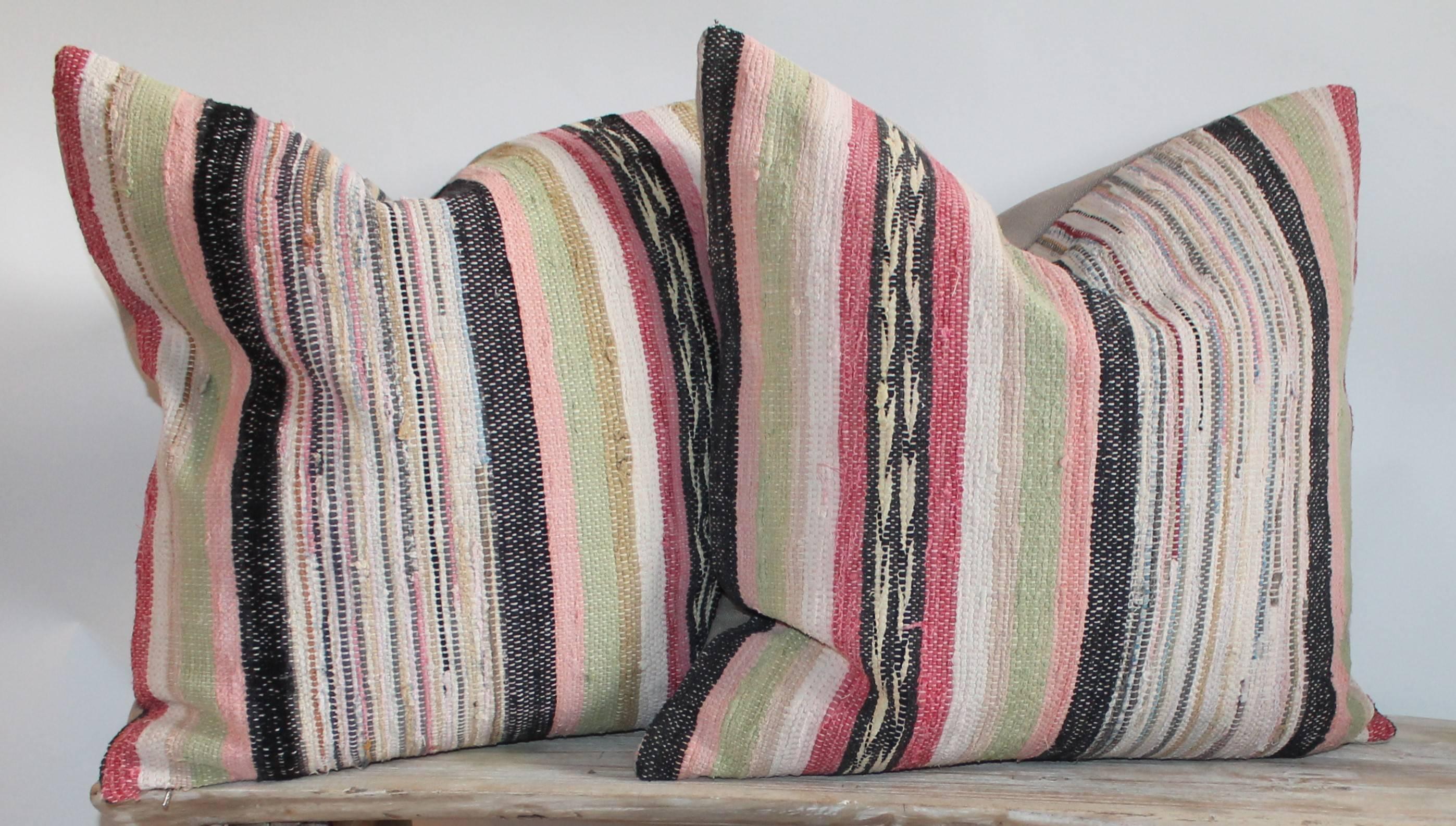 Other 19th Century Rag Rug Pillows, Four For Sale