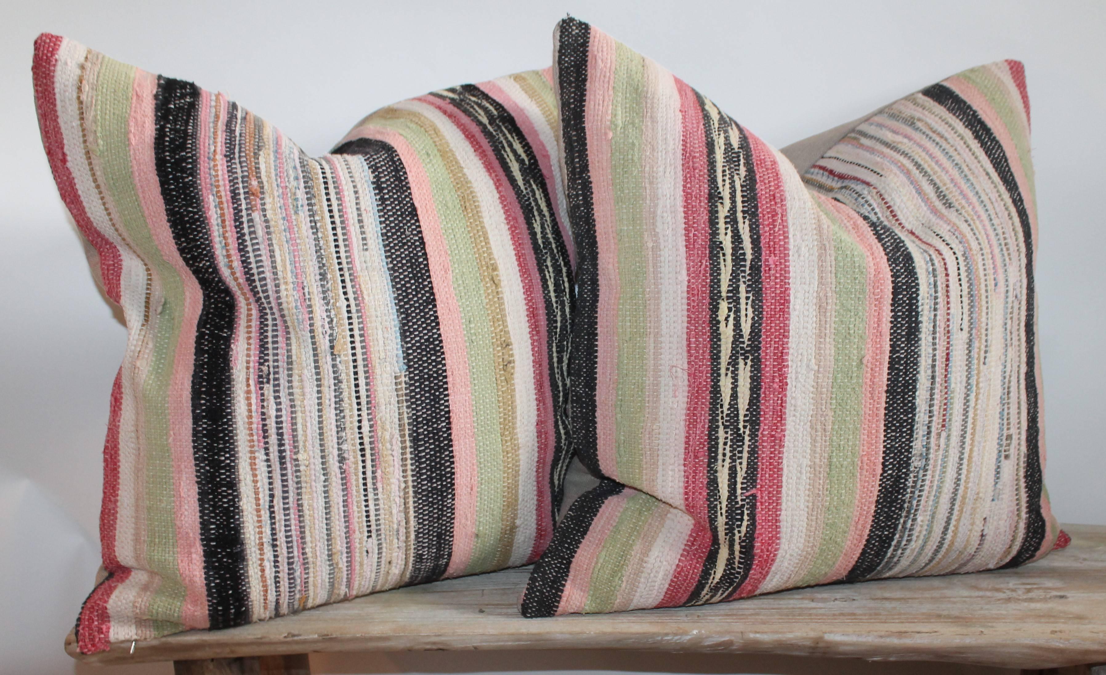 American 19th Century Rag Rug Pillows, Four For Sale