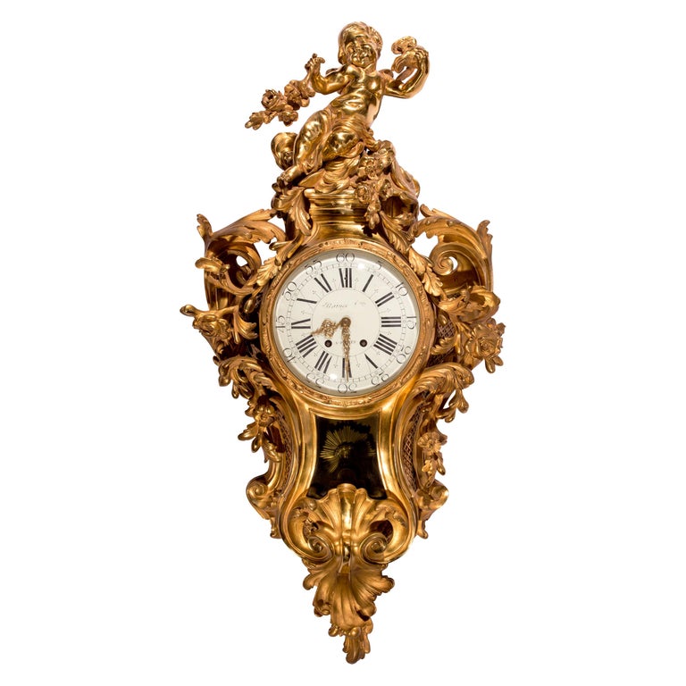Pièce Ancienne Cadre Fronton Pour Horloge Pendule - Métal Doré, Vintage, Origine France - Occasion