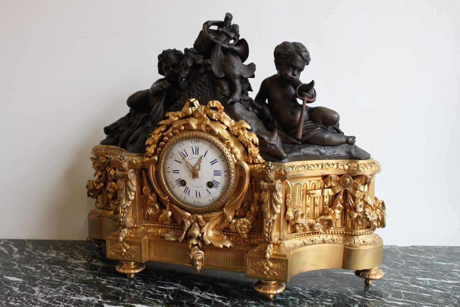 French 19th Century Raingo Gilt Bronze Clock