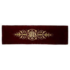 Antique 19th century raised gold work embroidery liturgical on red silk velvet Belgium