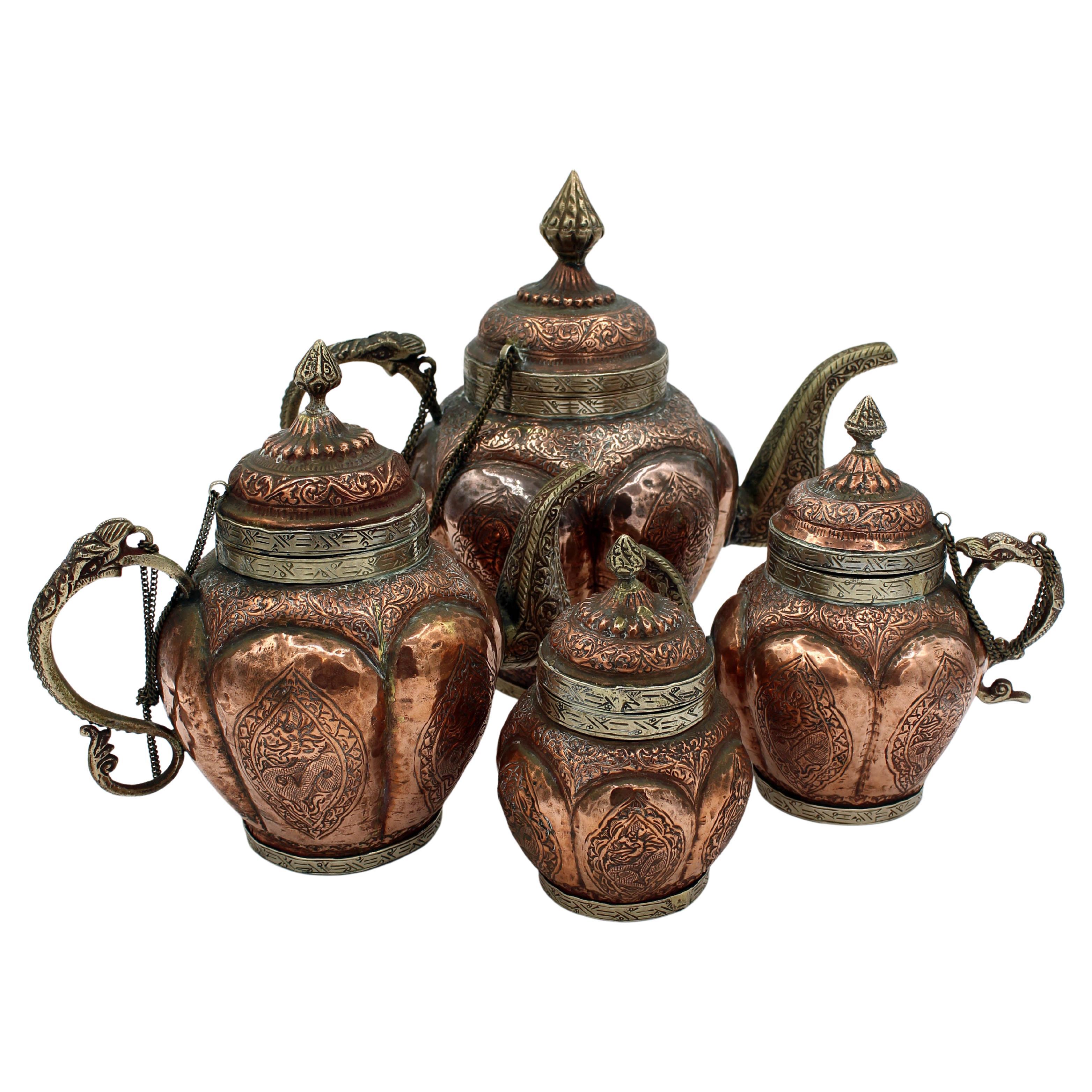 Service à thé et café d'époque Raj du 19ème siècle, 4 pièces