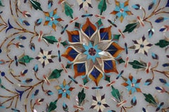 19th century Raj period white marble charger with cut semi precious stones C1890