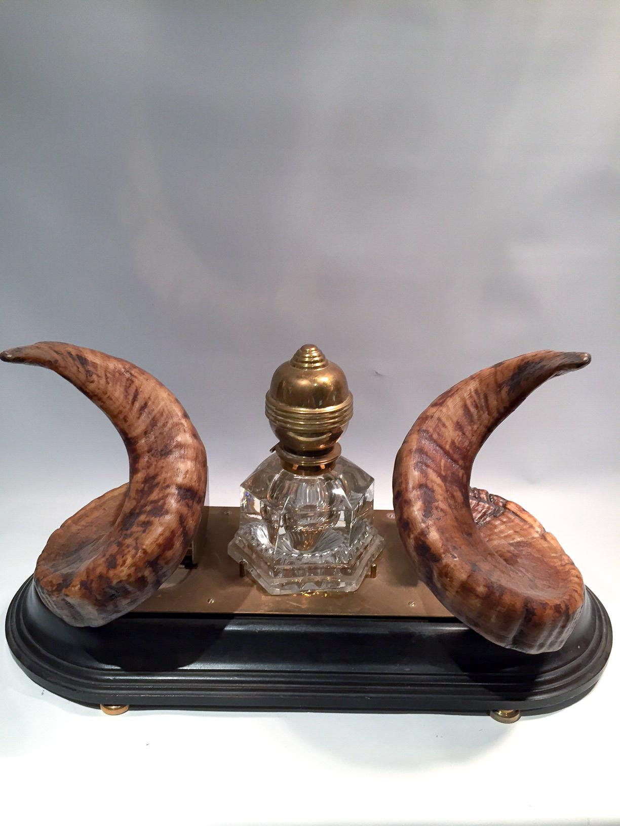 Victorian 19th Century Ram's Horn Decorated Inkwell, Possibly Scottish