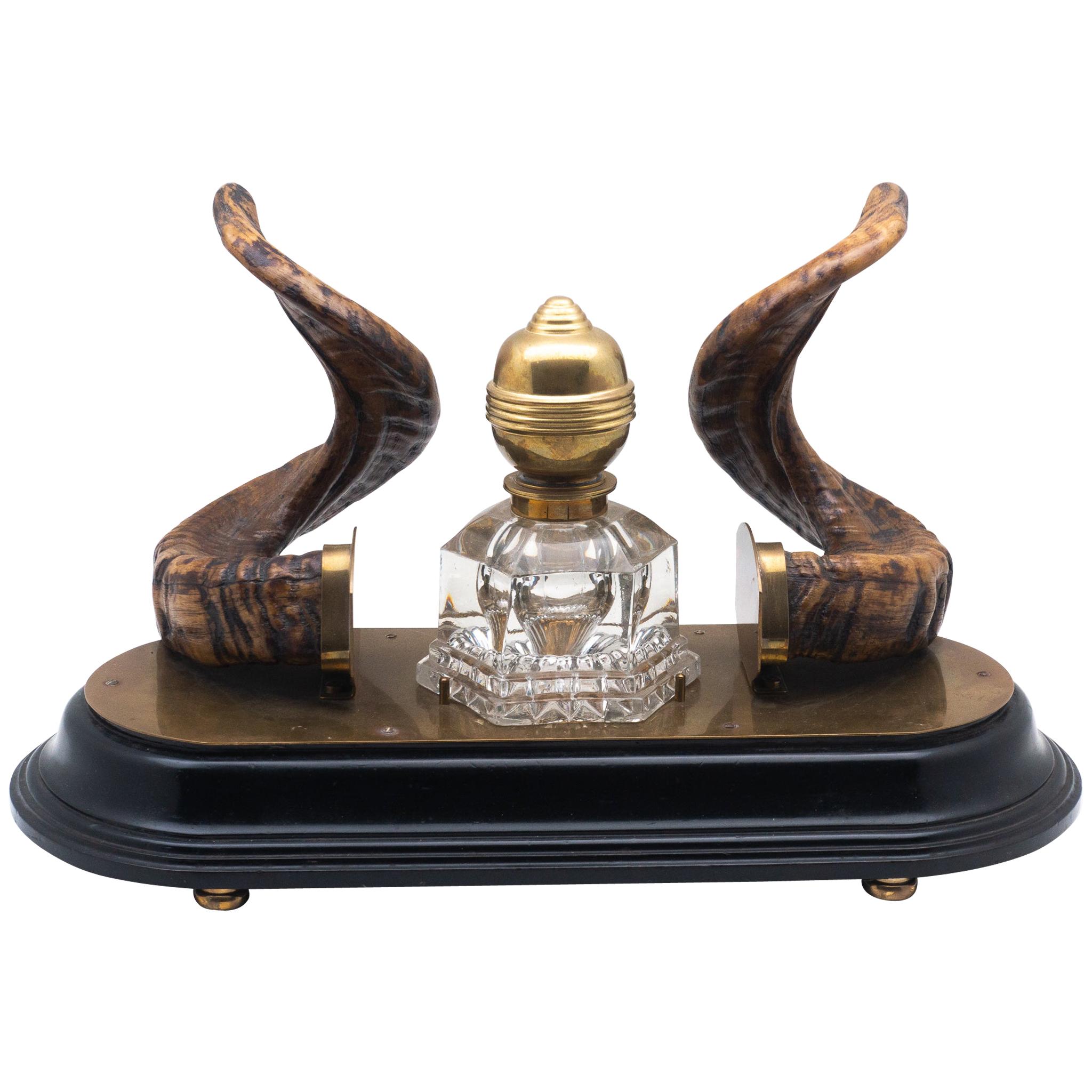 19th Century Ram's Horn Decorated Inkwell, Possibly Scottish