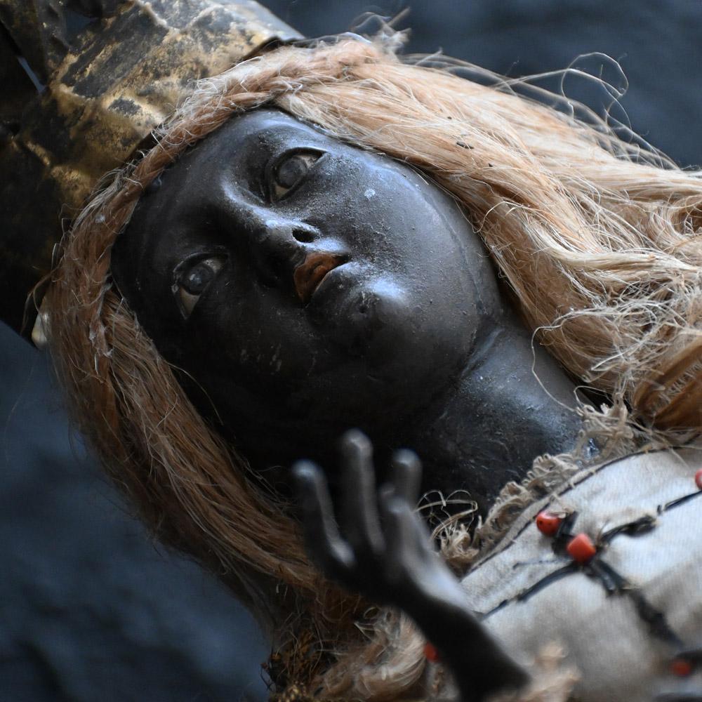 Folk Art 19th Century Rare Black Madonna Figure For Sale