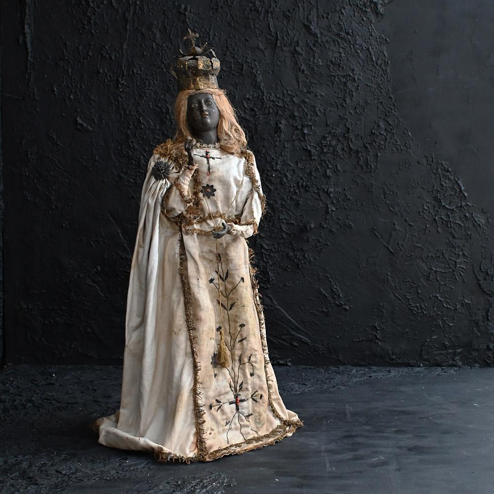 Hand-Crafted 19th Century Rare Black Madonna Figure For Sale