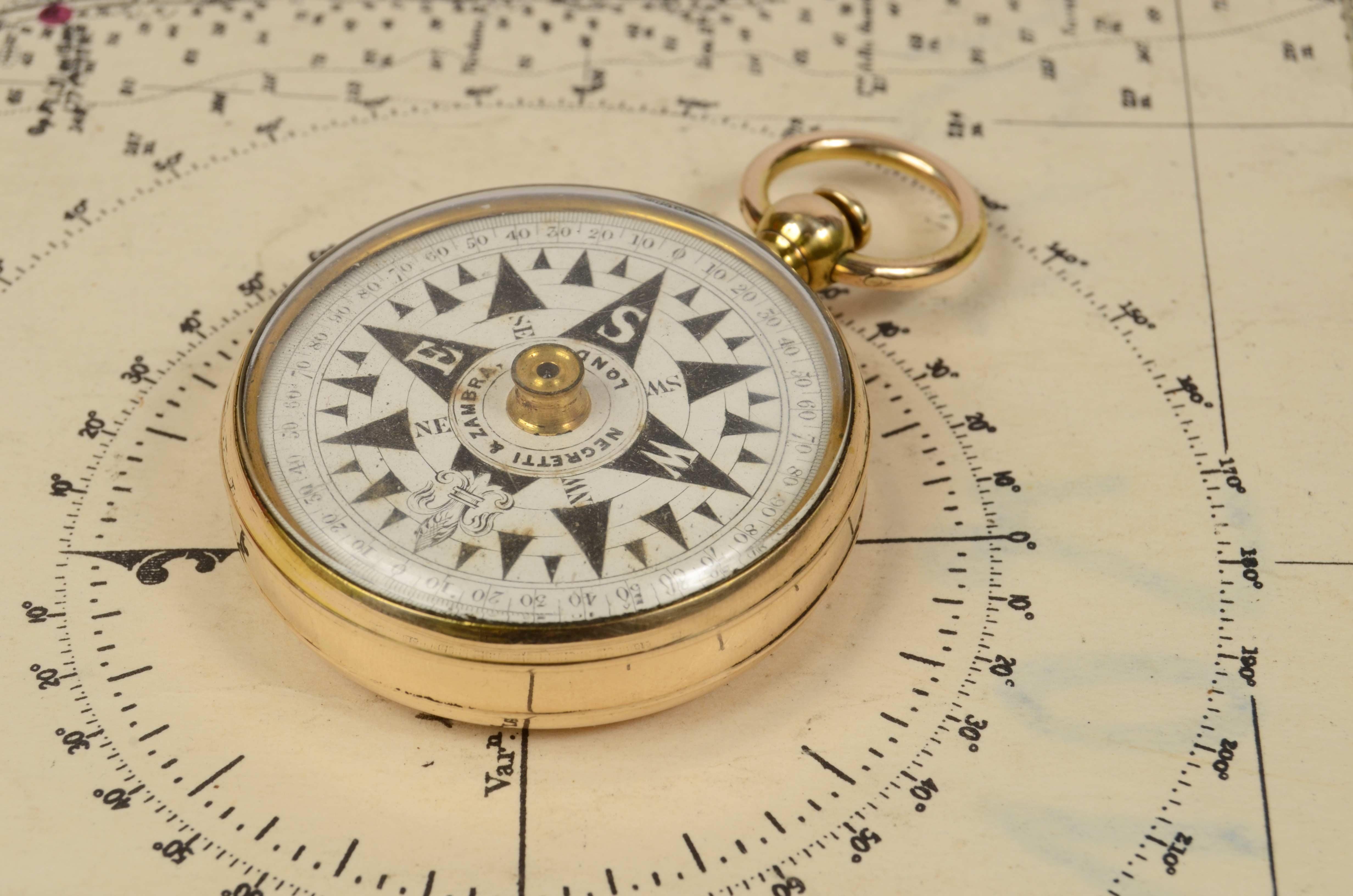 Late 19th Century 19th Century Rare Brass Pocket Compass Marine Navigation, Travelling Instrument