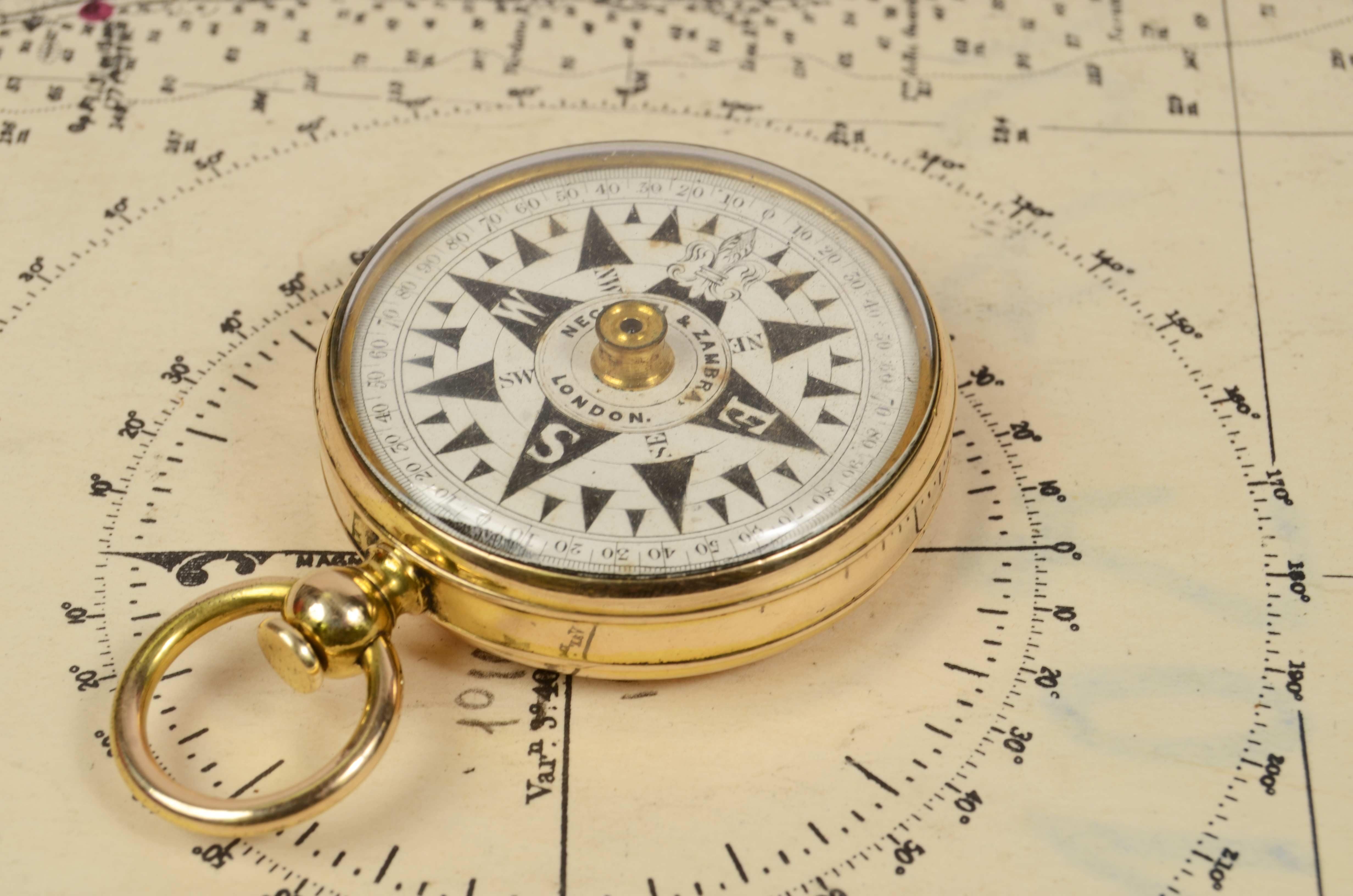 19th Century Rare Brass Pocket Compass Marine Navigation, Travelling Instrument 1