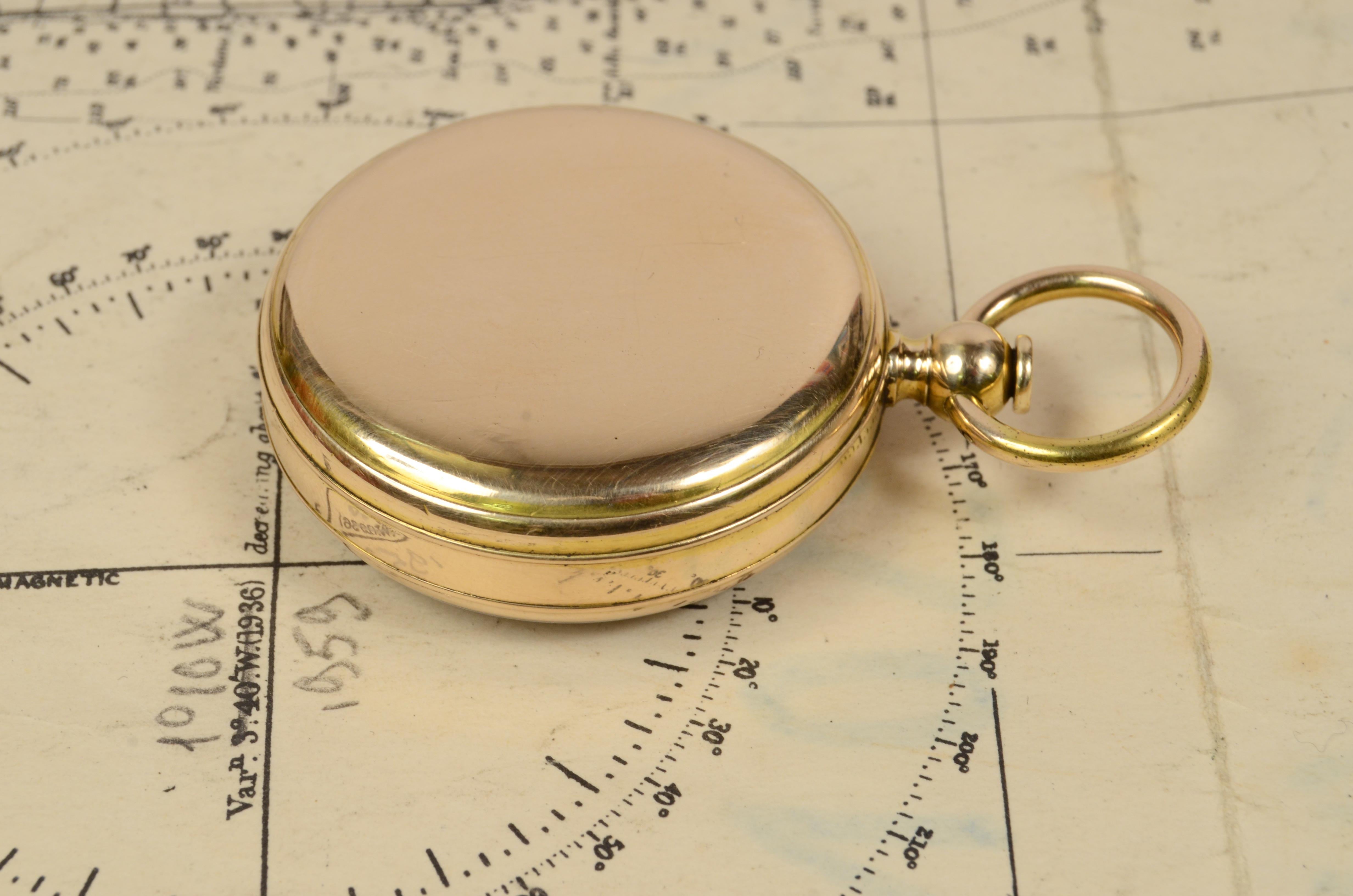19th Century Rare Brass Pocket Compass Marine Navigation, Travelling Instrument 2