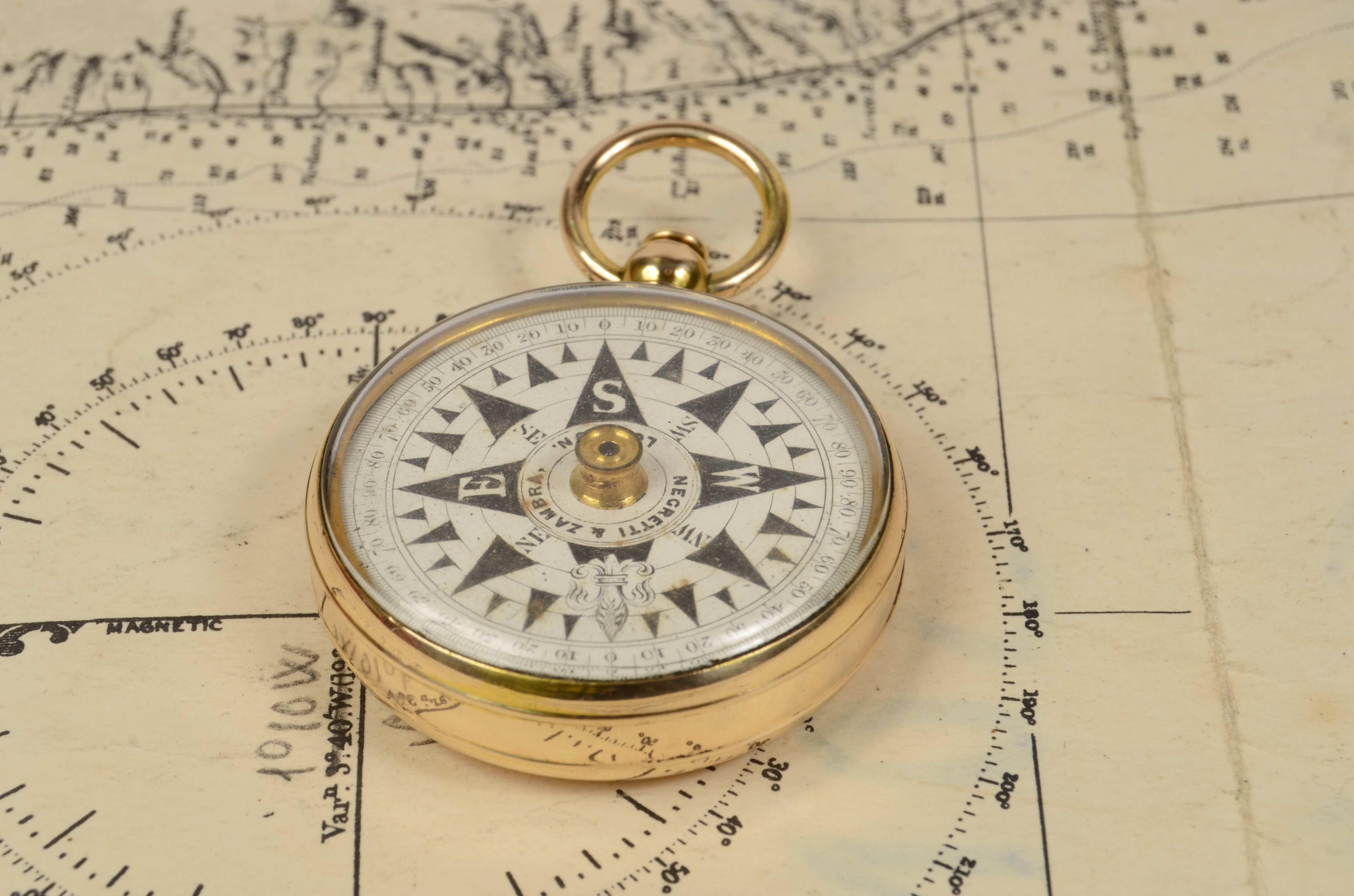 19th Century Rare Brass Pocket Compass Marine Navigation, Travelling Instrument 4