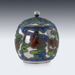 19th Century Rare Chinese Export Solid Silver and Enamel Pot, circa 1880