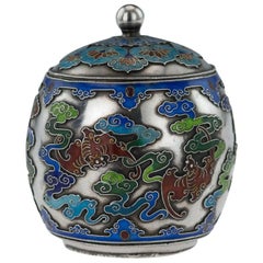 19th Century Rare Chinese Export Solid Silver and Enamel Pot, circa 1880