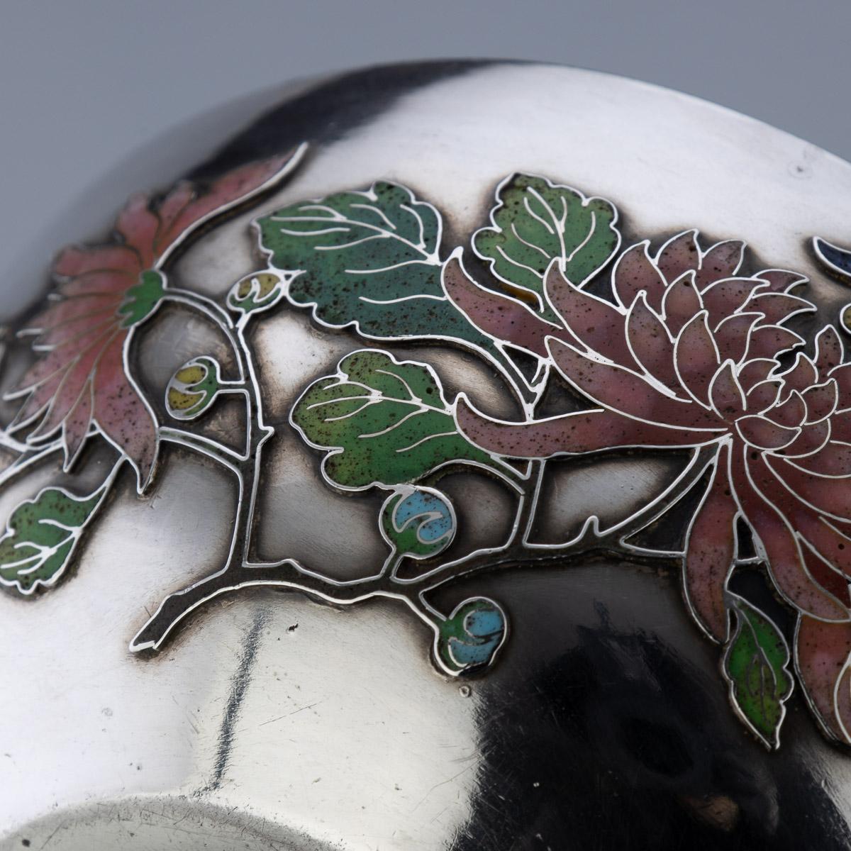 19th Century Rare Chinese Export Solid Silver & Enamel Bowl, Wang Hing, c.1890 For Sale 8