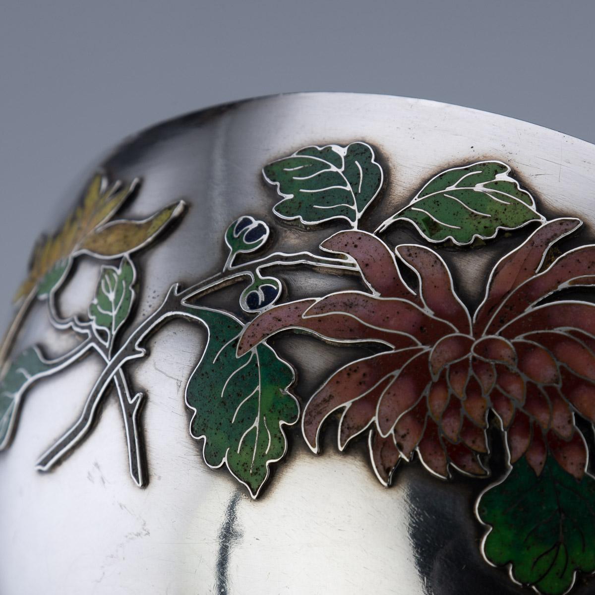 19th Century Rare Chinese Export Solid Silver & Enamel Bowl, Wang Hing, c.1890 For Sale 11