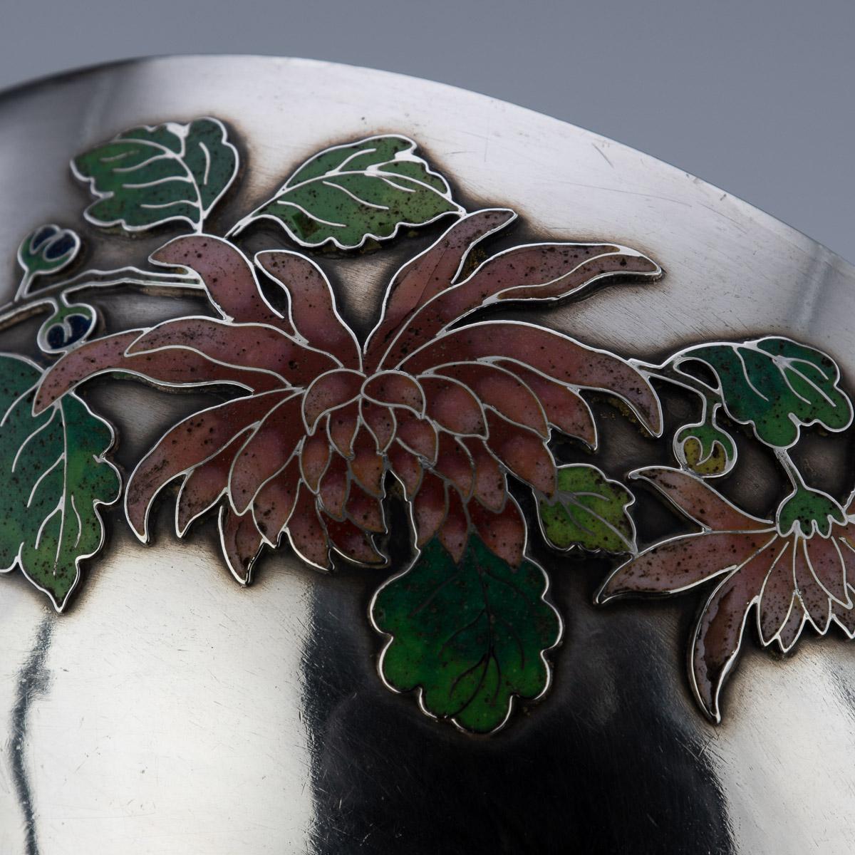 19th Century Rare Chinese Export Solid Silver & Enamel Bowl, Wang Hing, c.1890 For Sale 12