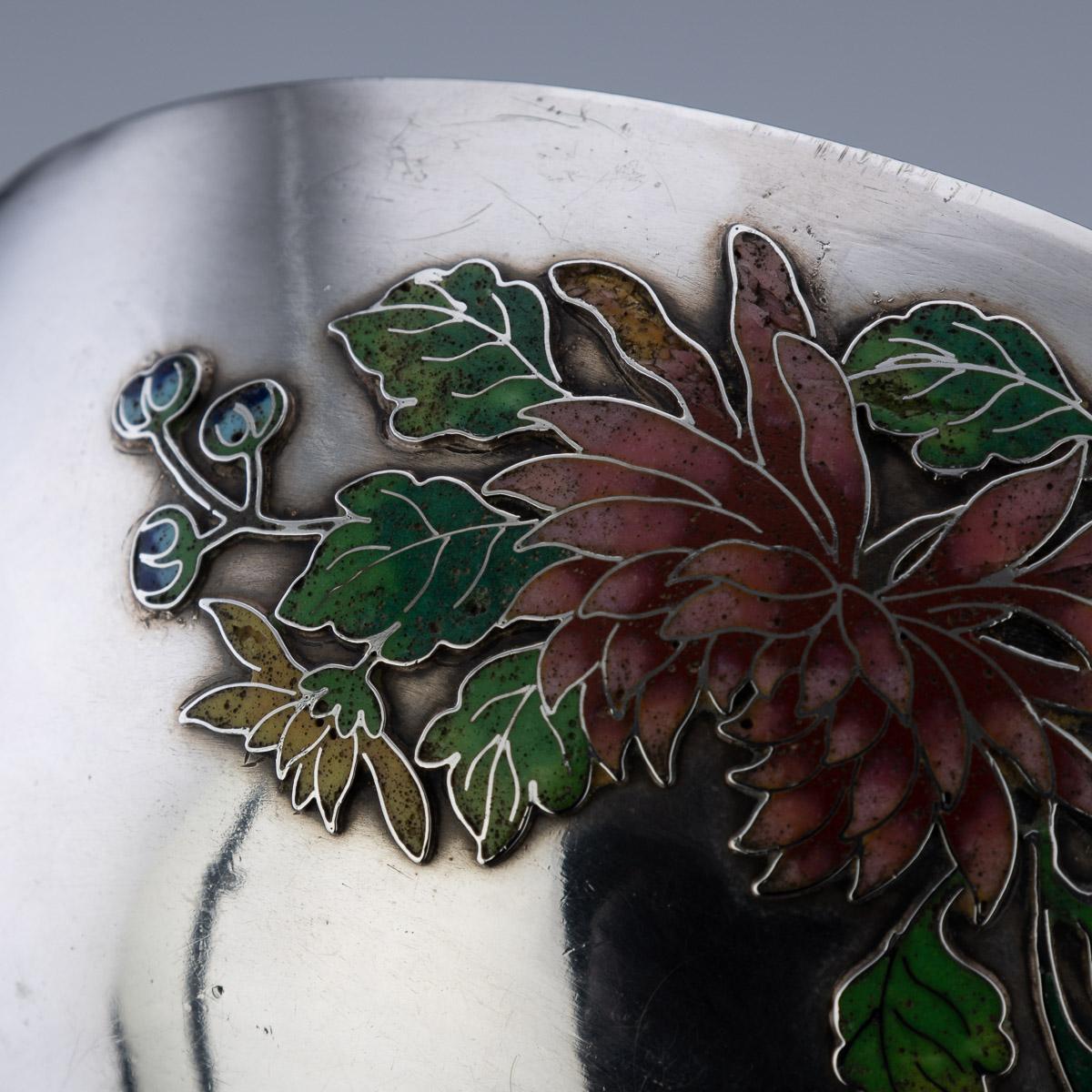 19th Century Rare Chinese Export Solid Silver & Enamel Bowl, Wang Hing, c.1890 For Sale 14